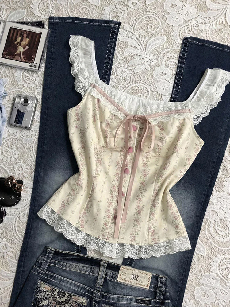 lace floral retro tank top - Image 3