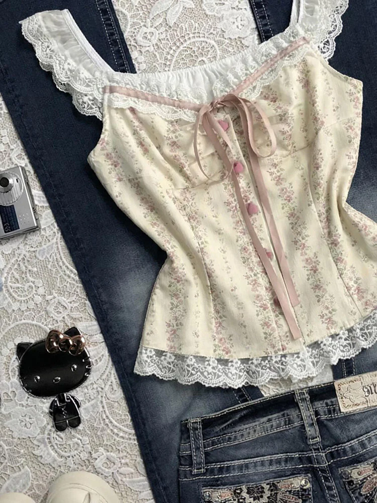 lace floral retro tank top - Image 4