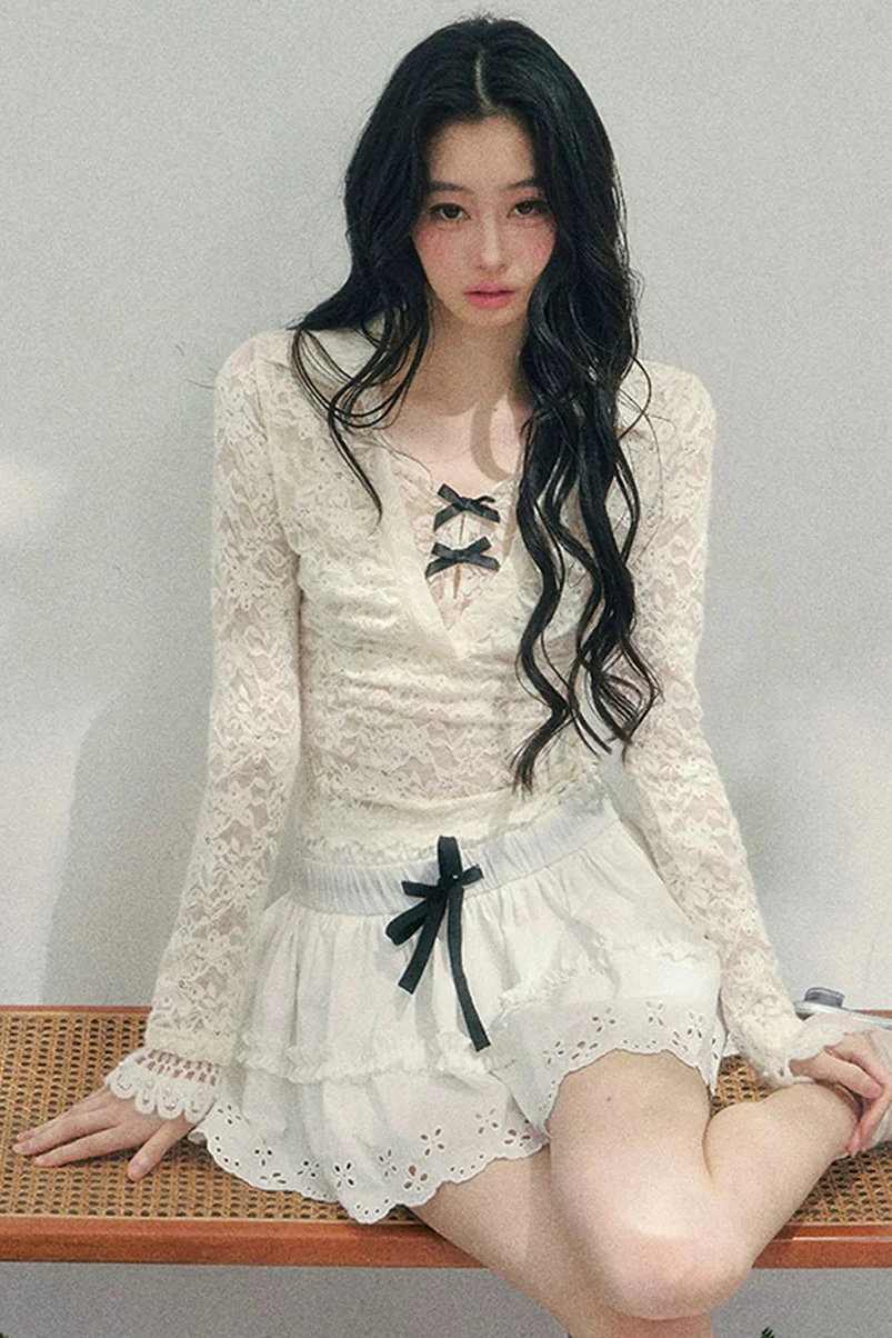 Lace Ribbon Slim Top