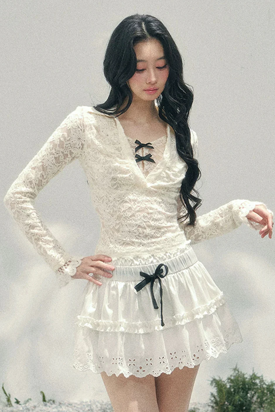 Lace Ribbon Slim Top - Image 3
