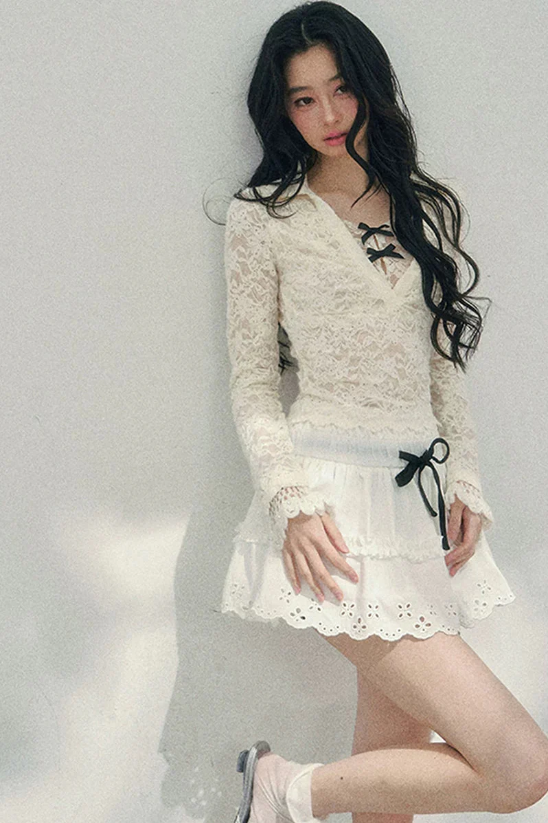Lace Ribbon Slim Top - Image 4