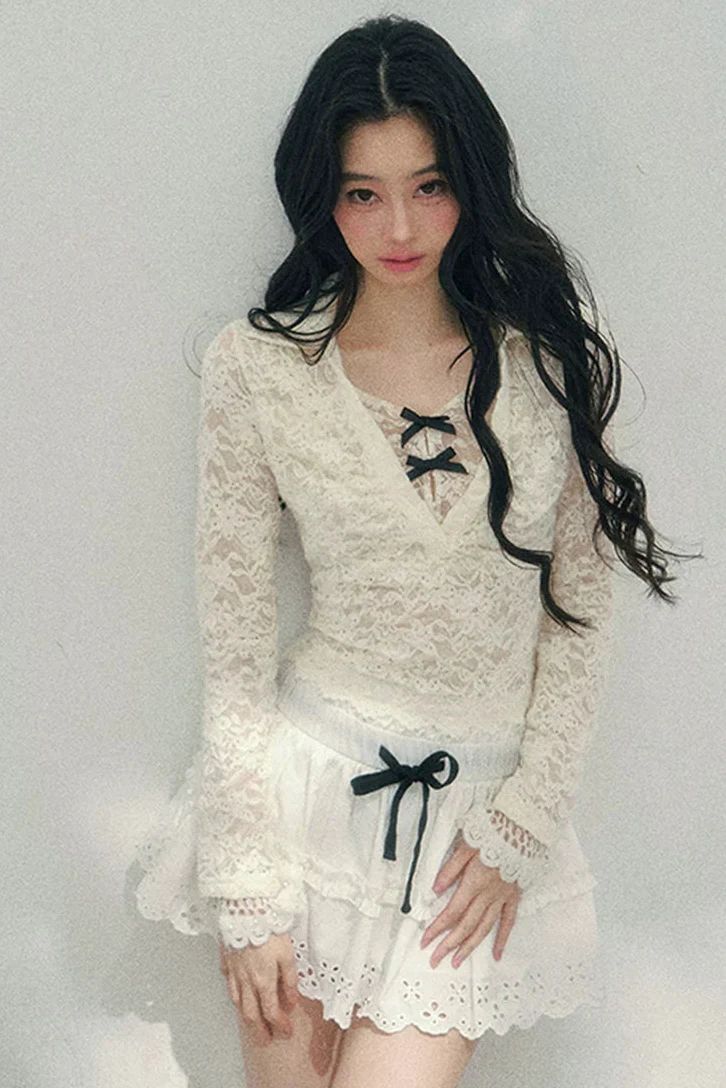 Lace Ribbon Slim Top - Image 5