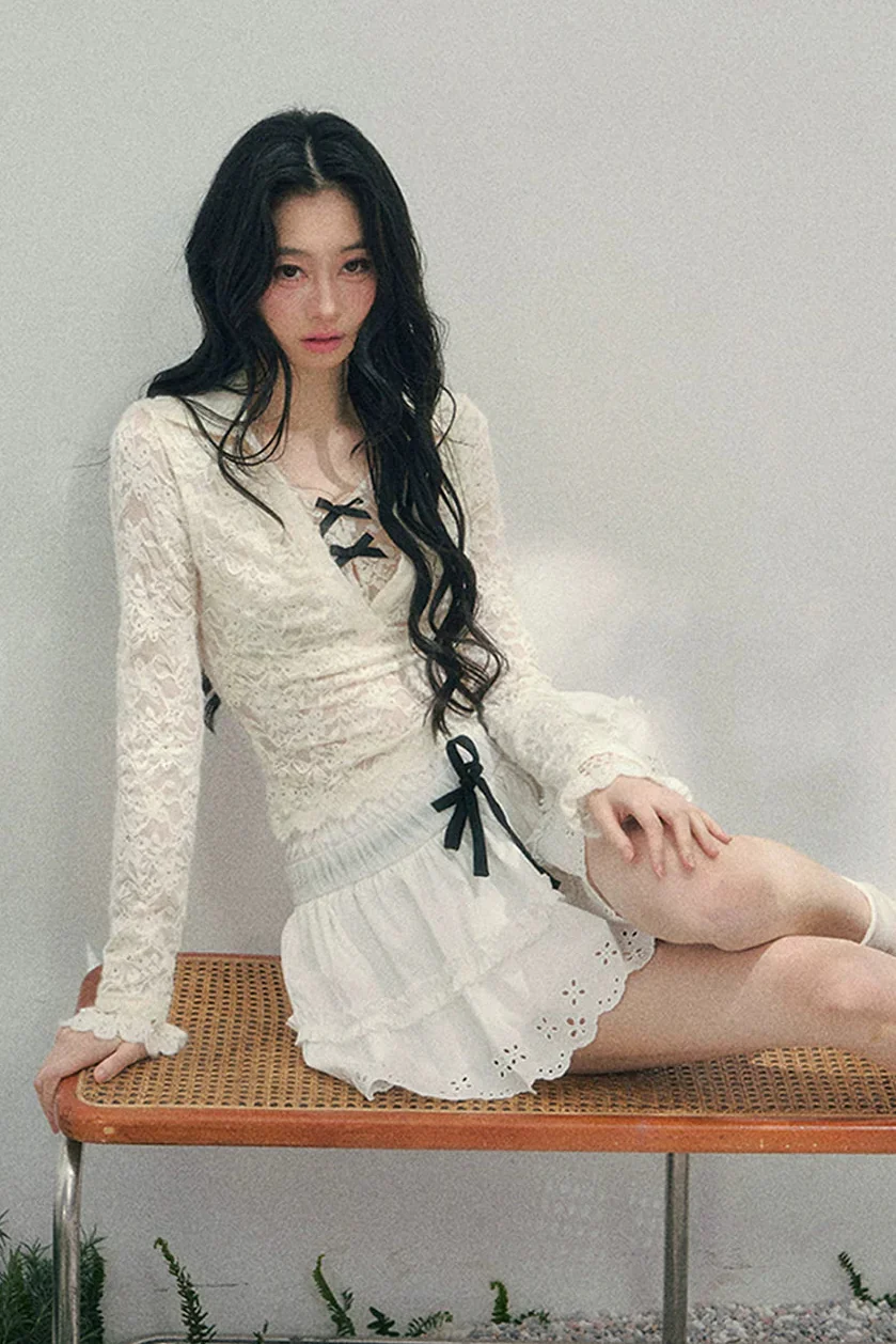 Lace Ribbon Slim Top - Image 7