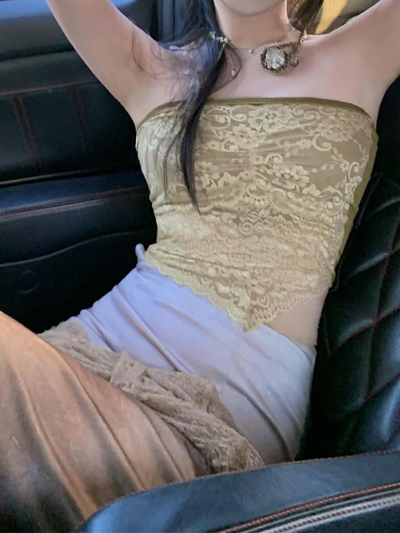 Lace Knitted Stretch Irregular Tube Top + Gold Spliced Skirt Set - Image 5