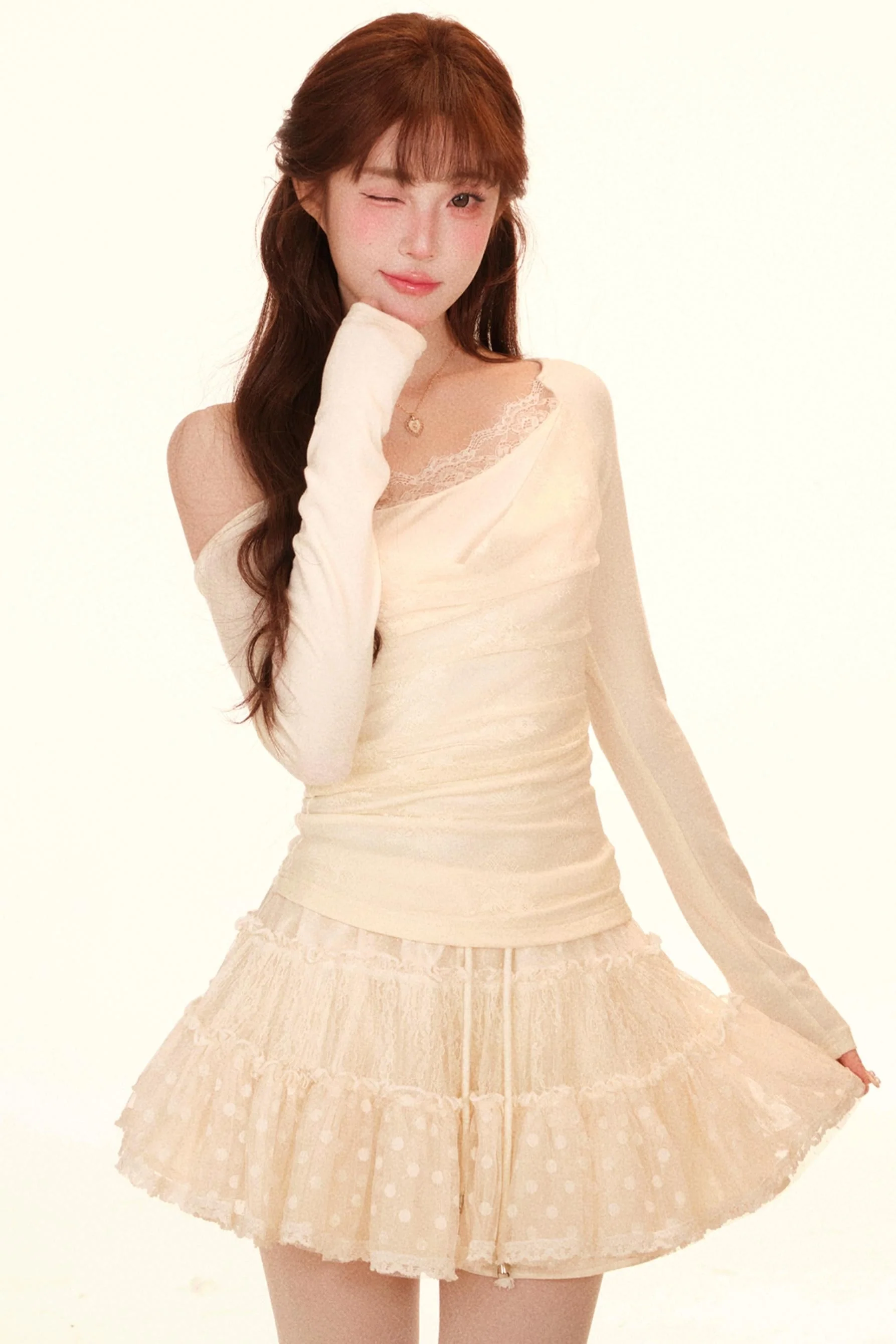 Lace Patchwork Knit Top + Skirt - Image 3