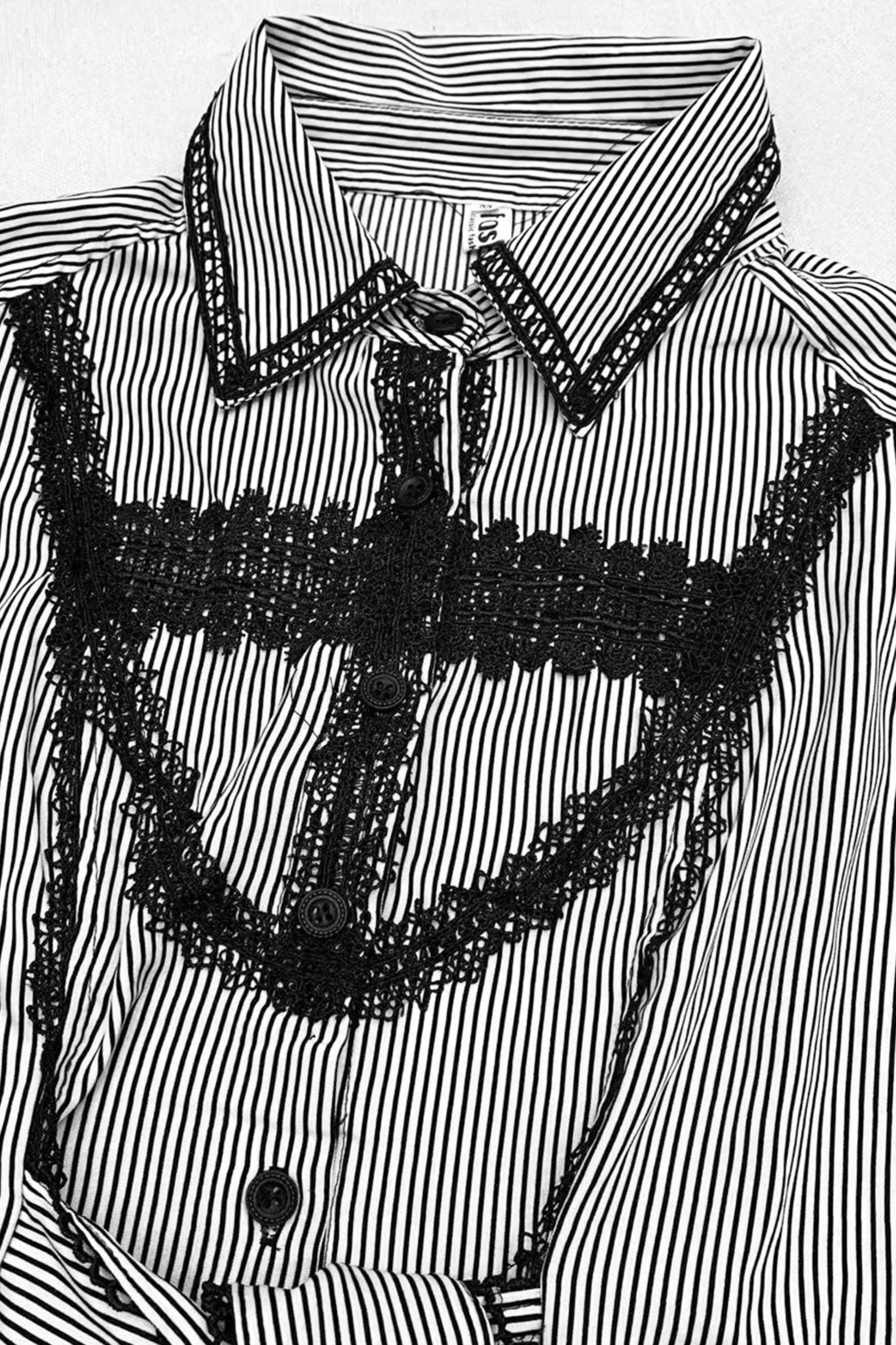 Striped Lace Midi Patchwork Shirt Dress - Image 5