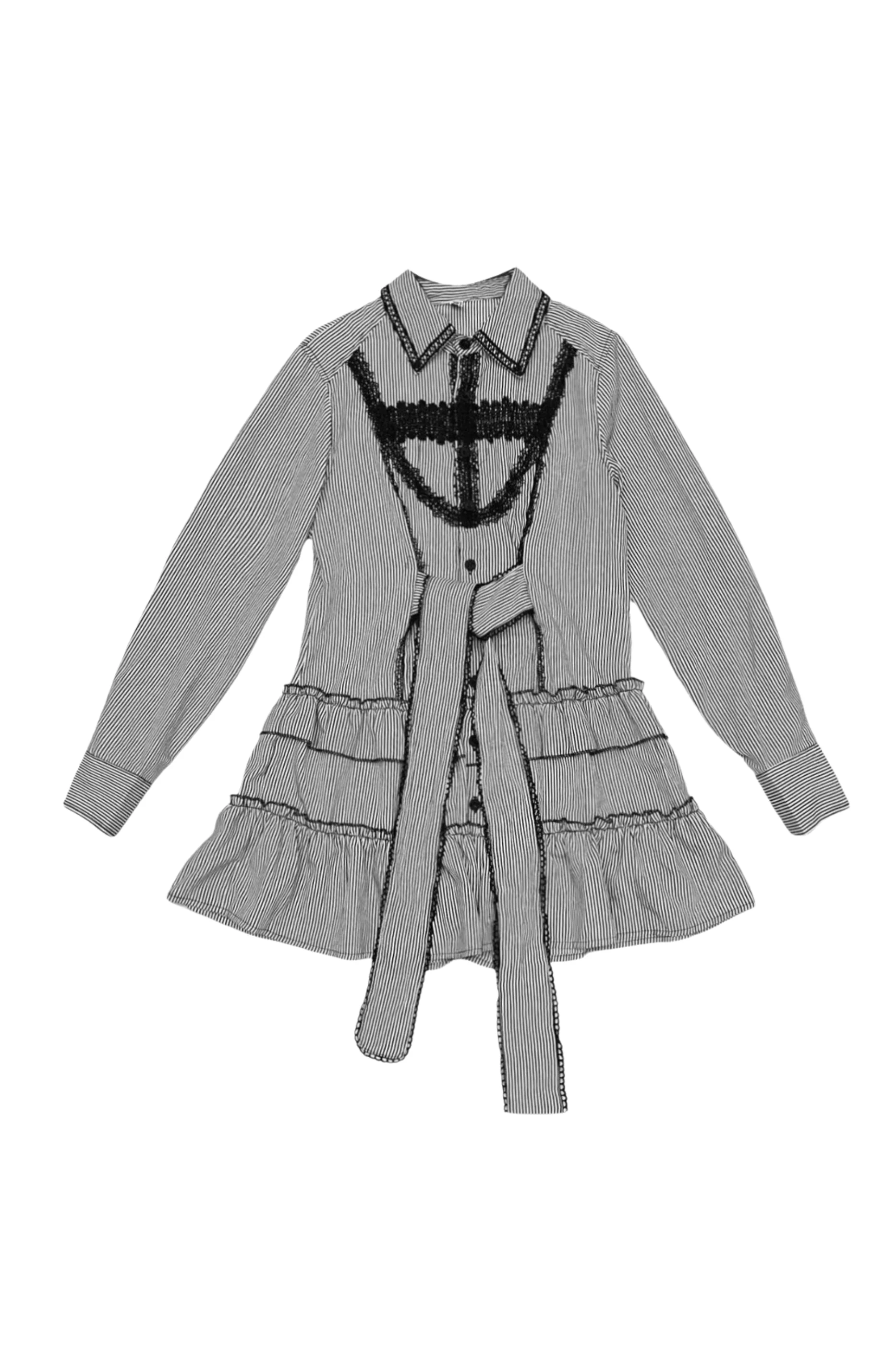 Striped Lace Midi Patchwork Shirt Dress - Image 8