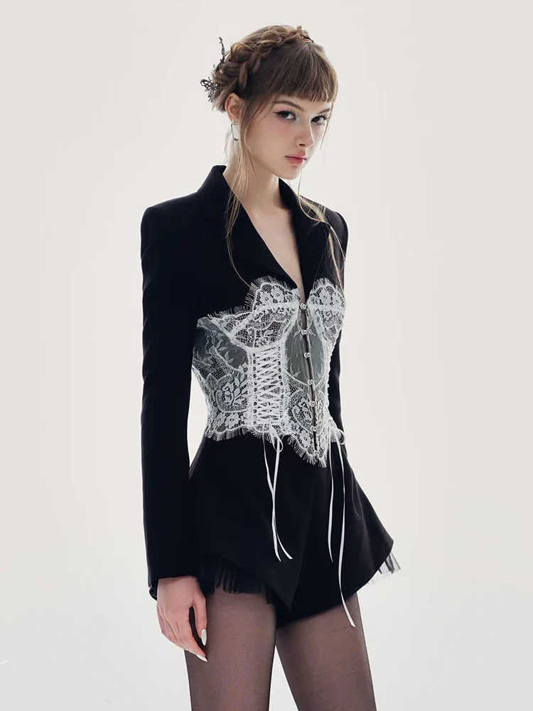 Lace patchwork suit