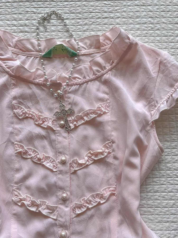 Lace Pink Retro Shirt - Image 2