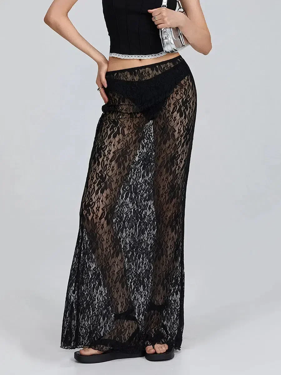 Lace Sheer Low Rise Maxi Skirt - Image 2