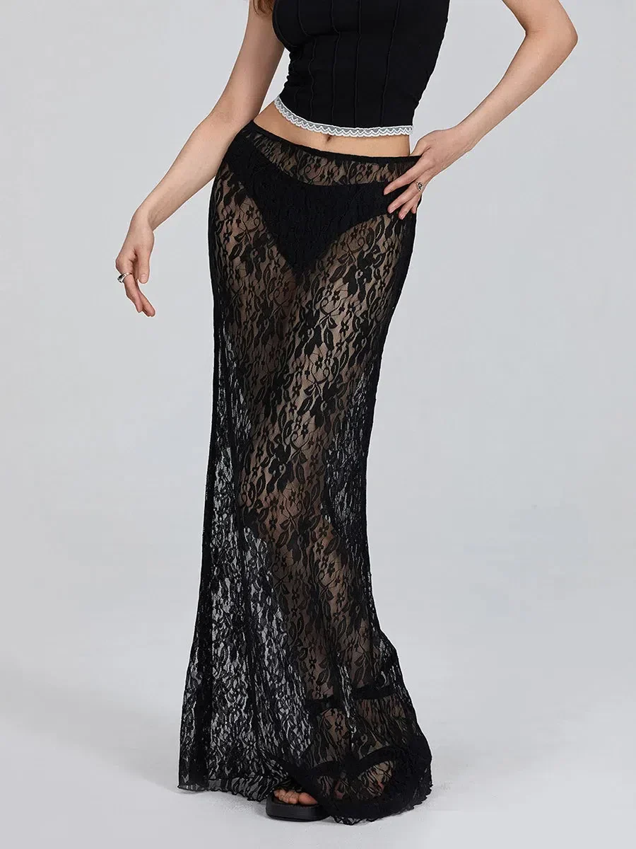 Lace Sheer Low Rise Maxi Skirt - Image 4