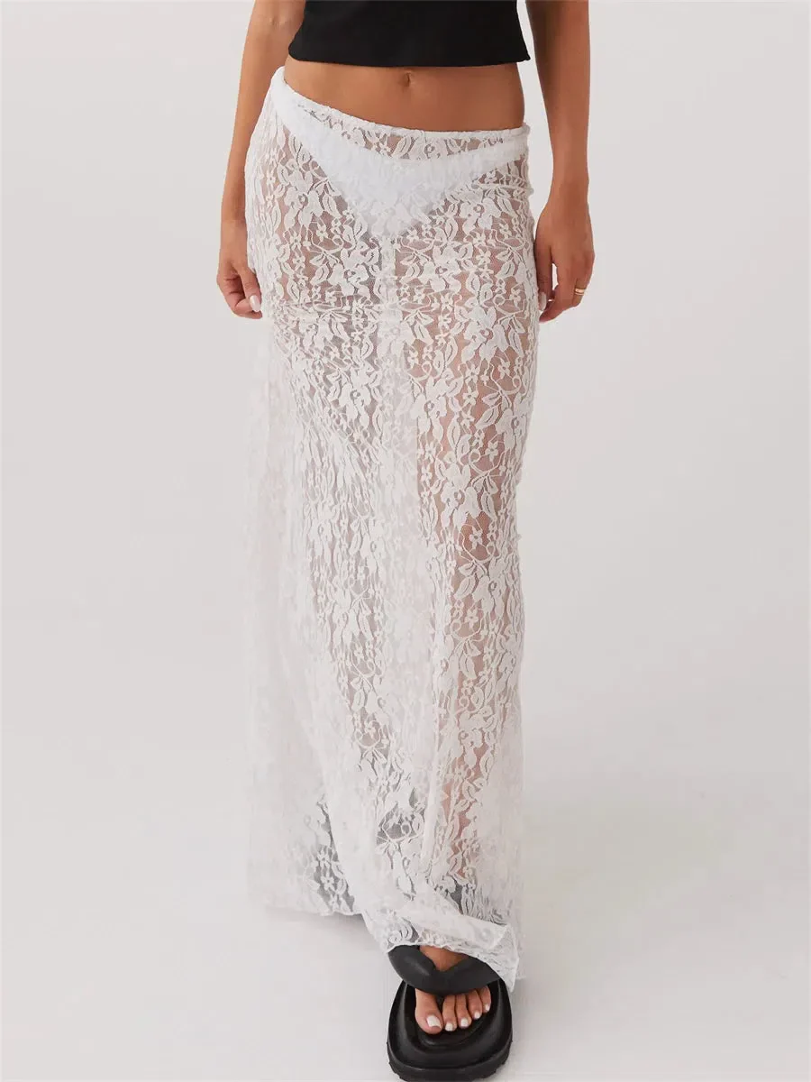 Lace Sheer Low Rise Maxi Skirt - Image 5