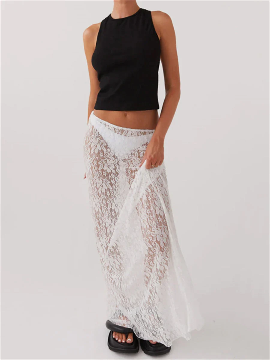 Lace Sheer Low Rise Maxi Skirt - Image 6