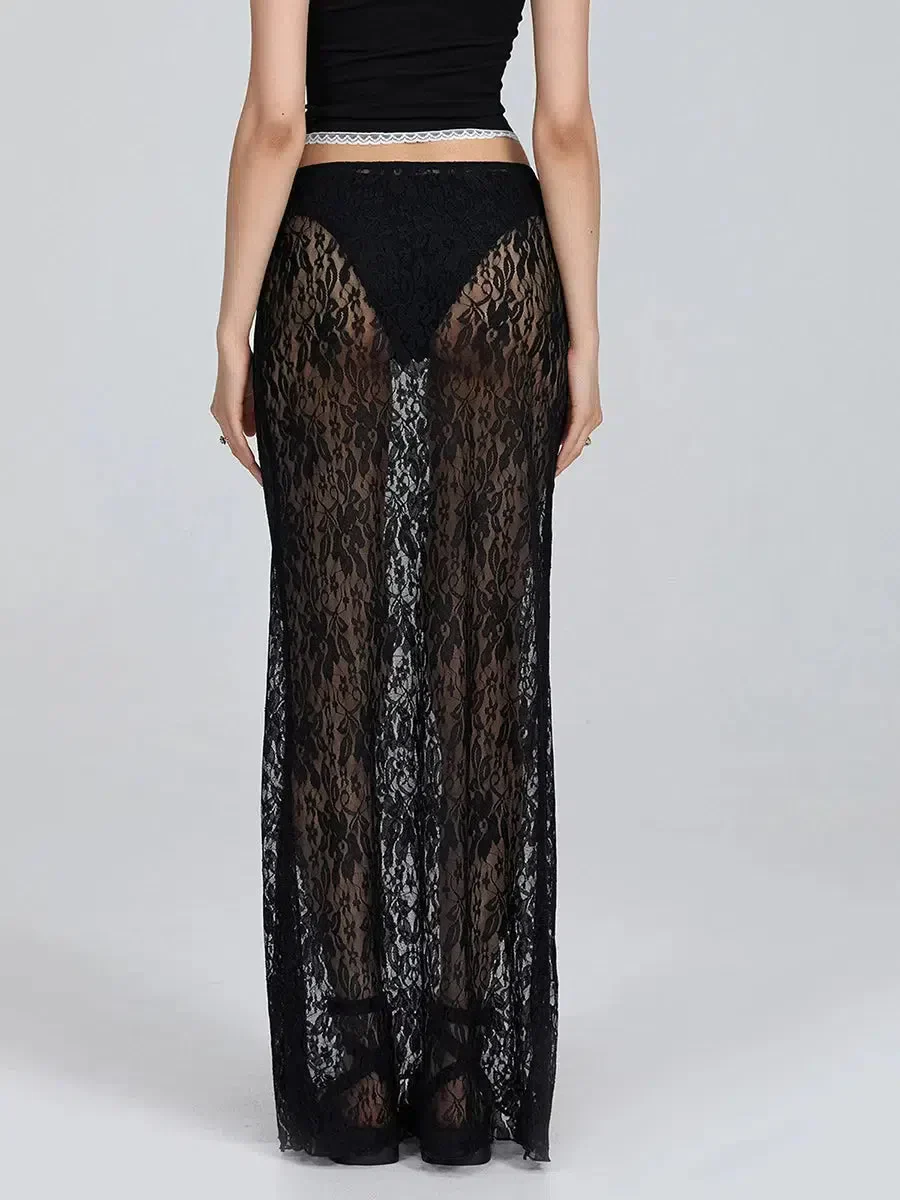 Lace Sheer Low Rise Maxi Skirt - Image 7