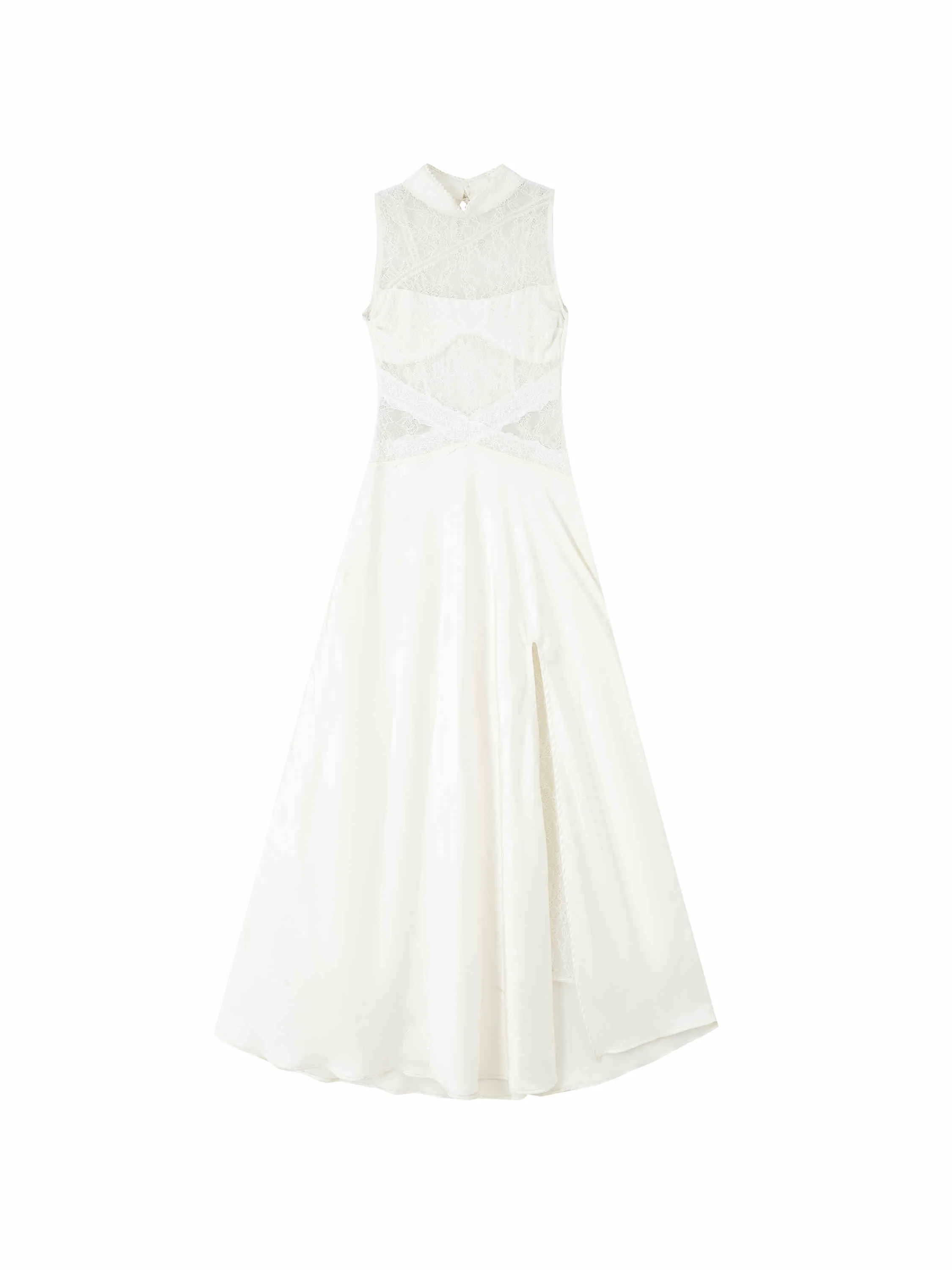Lace Spliced Satin Parade Slit Acubi Dress - Image 5