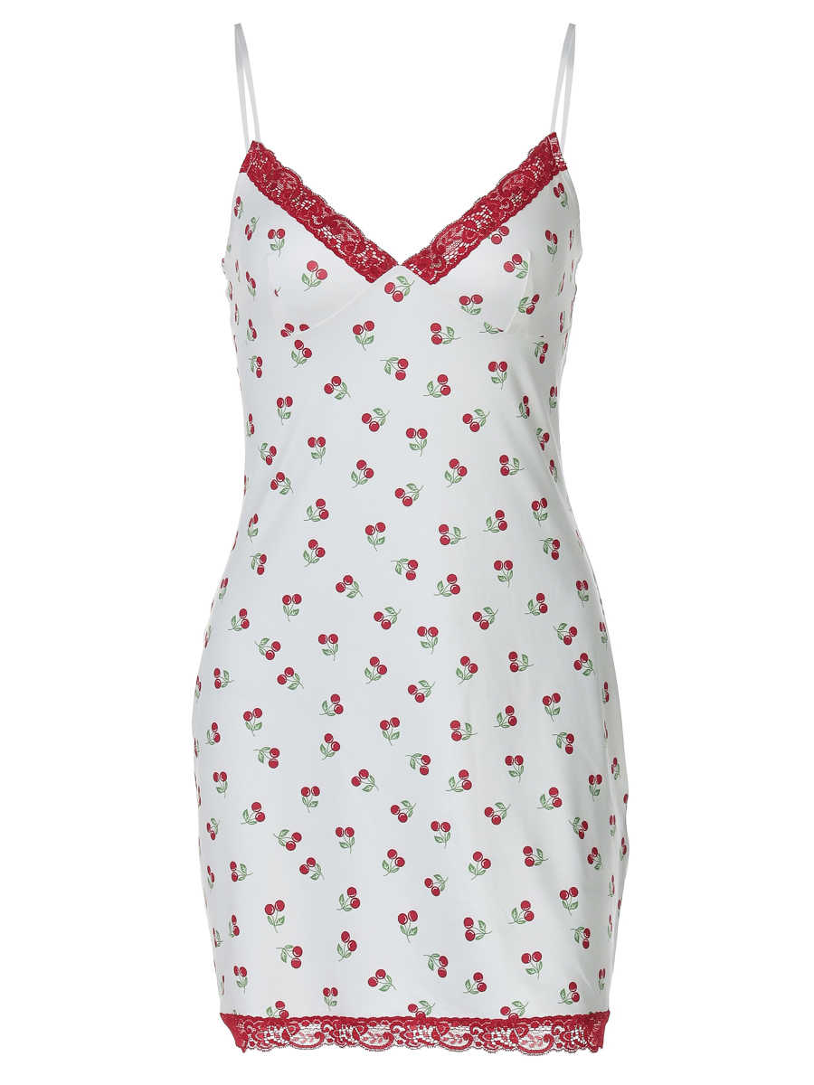 Lace Splicing Cherry Suspender Dress - Image 5