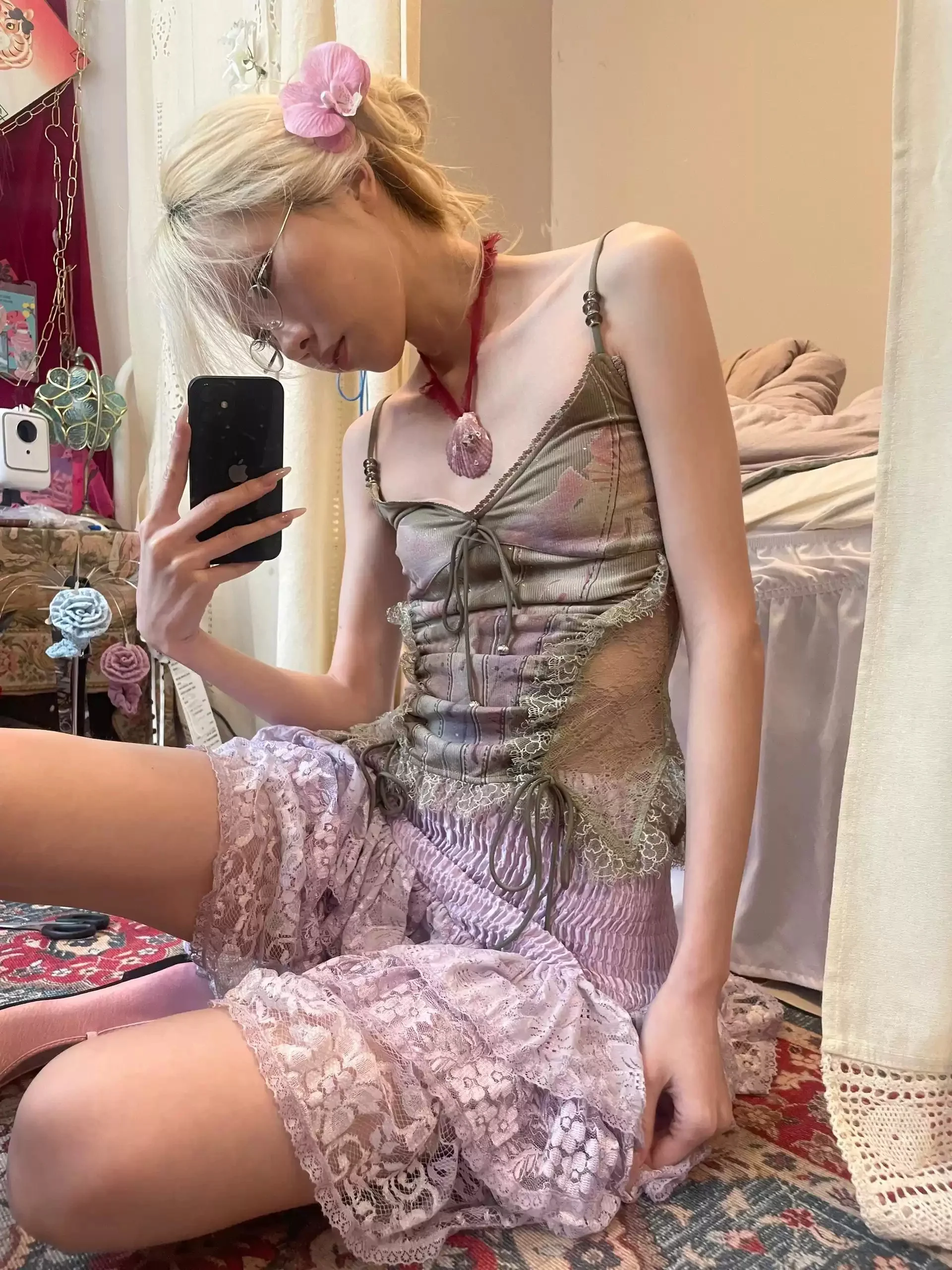 lace splicing printed camisole - Image 2