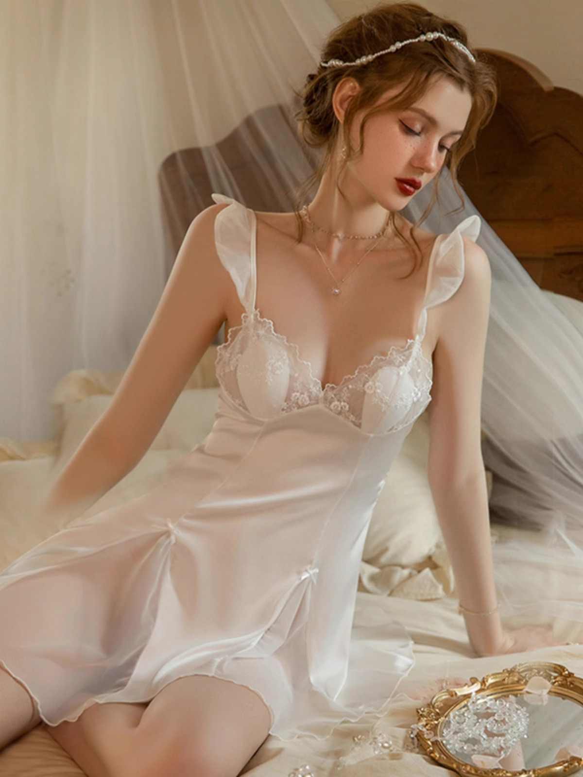 Lace Suspender Silk Nightgown - Image 3