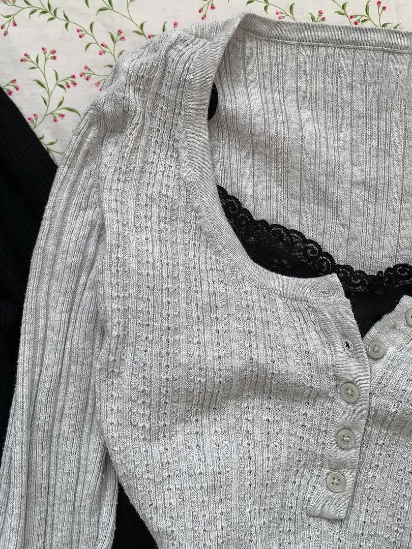 lace suspender U-neck long-sleeved top - Image 4