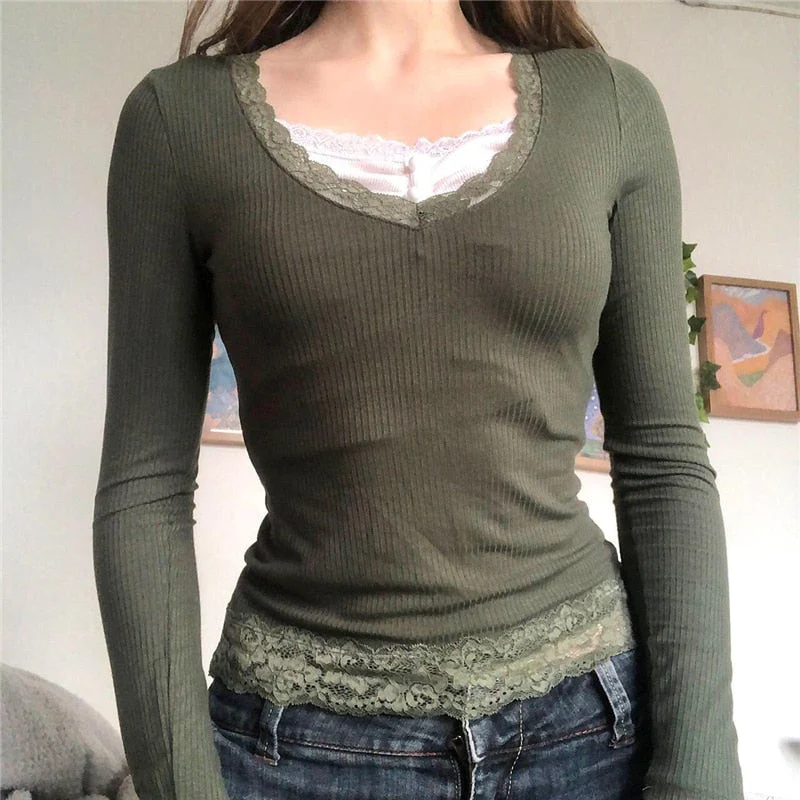 Lace Trim Long Sleeve Top Fairy Grunge - Image 5