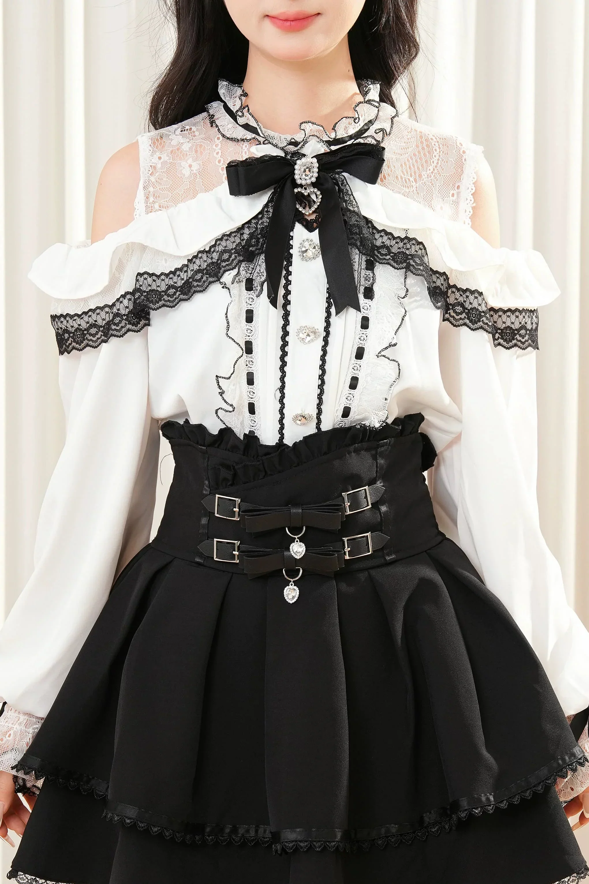 Lace Trim Off-Shoulder Set - Image 2