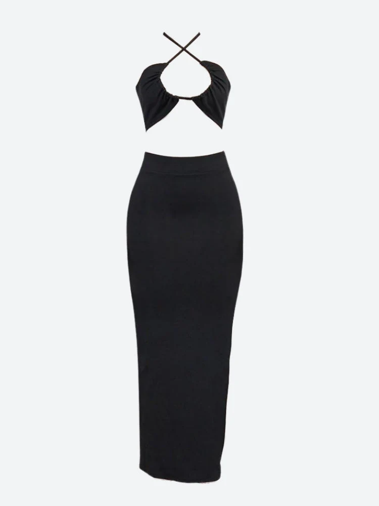 Lace Up Crop Top & Slit Maxi Skirt Two Piece Coord - Image 4