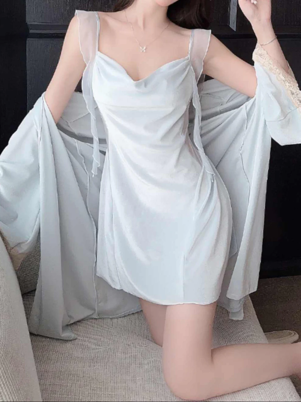 Lace Velvet Pajama Set - Image 4