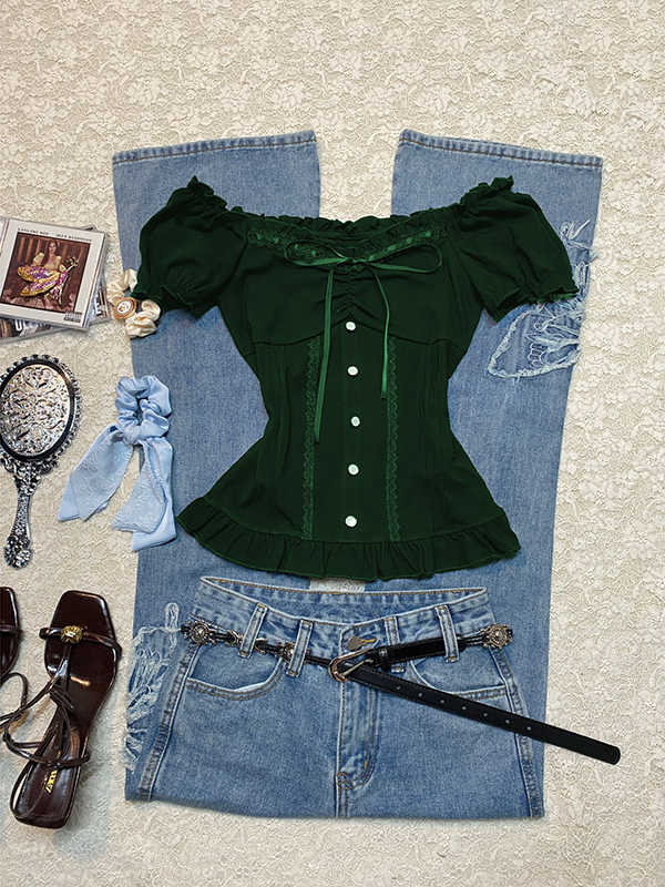 Lace Vintage Bow Shirt - Image 2
