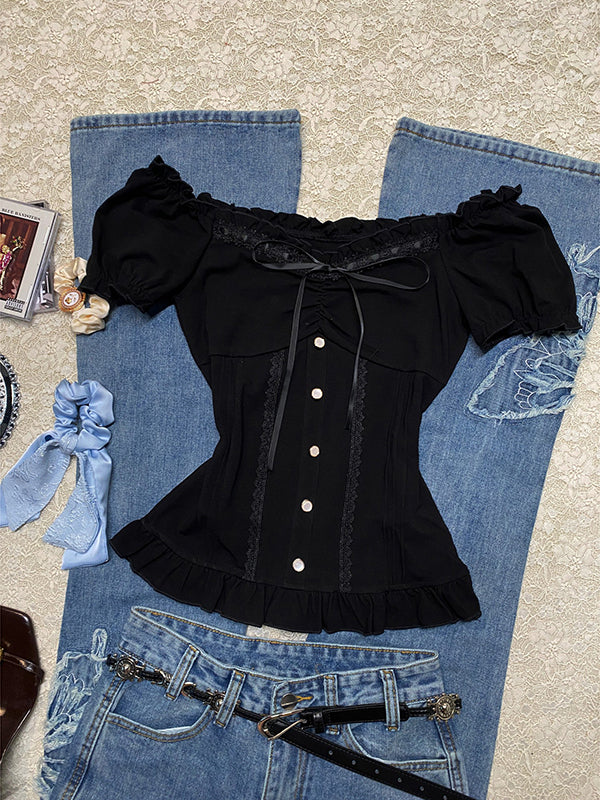 Lace Vintage Bow Shirt - Image 4