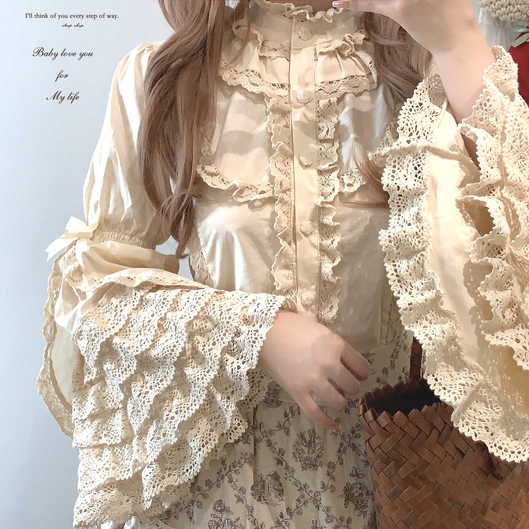 Lace Vintage Cotton Layered Ruffled Shirt - Image 2