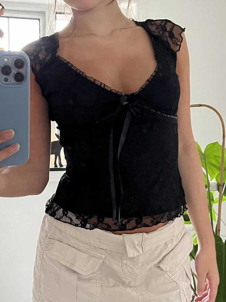Lace Waistcoat Braided Bow Dark Coquette Tank Top - Image 2