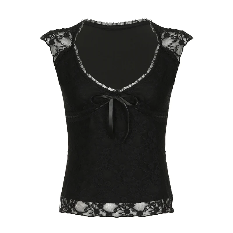 Lace Waistcoat Braided Bow Dark Coquette Tank Top - Image 4