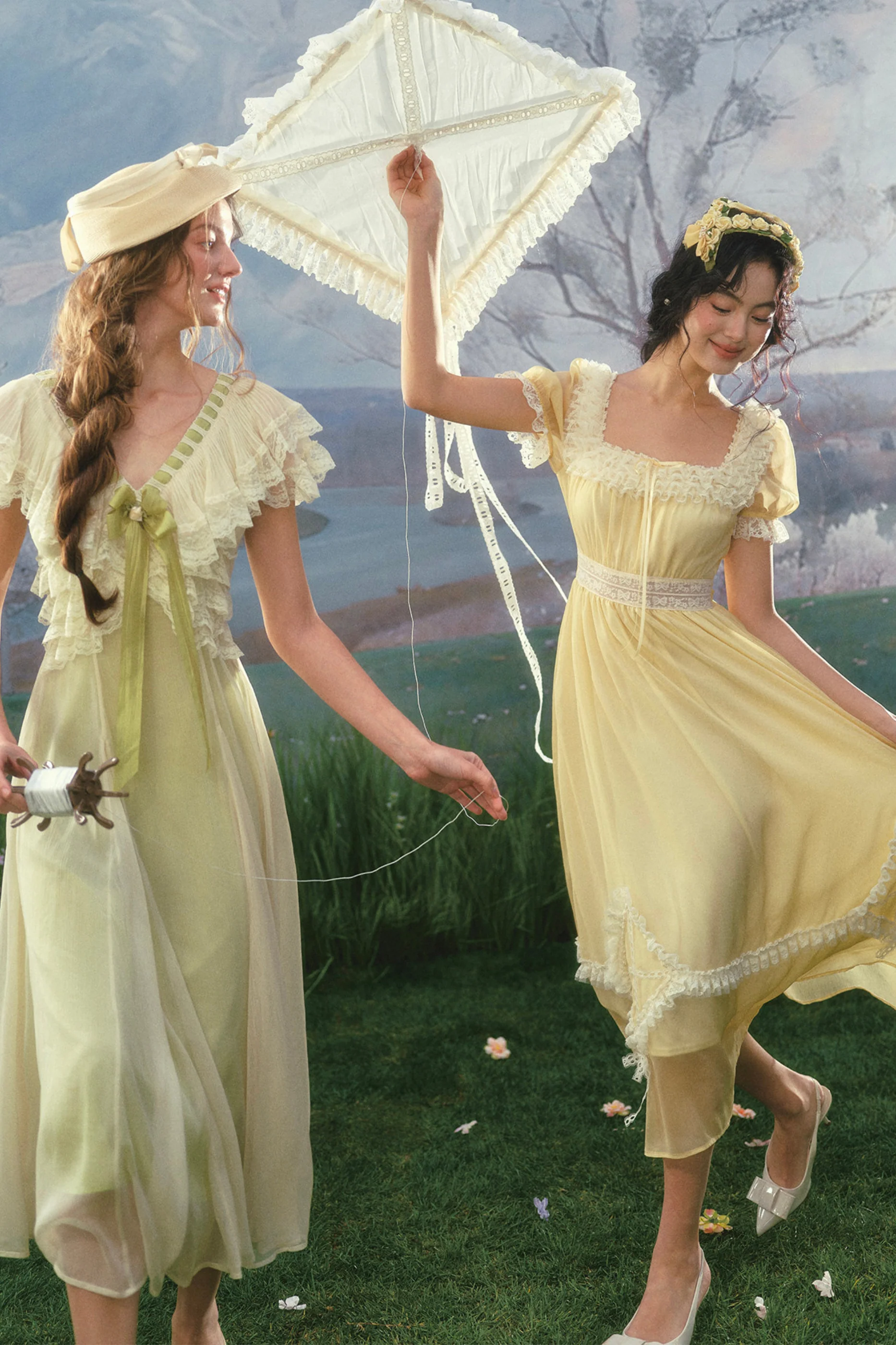 Lace Yellow Retro Long Dress - Image 10