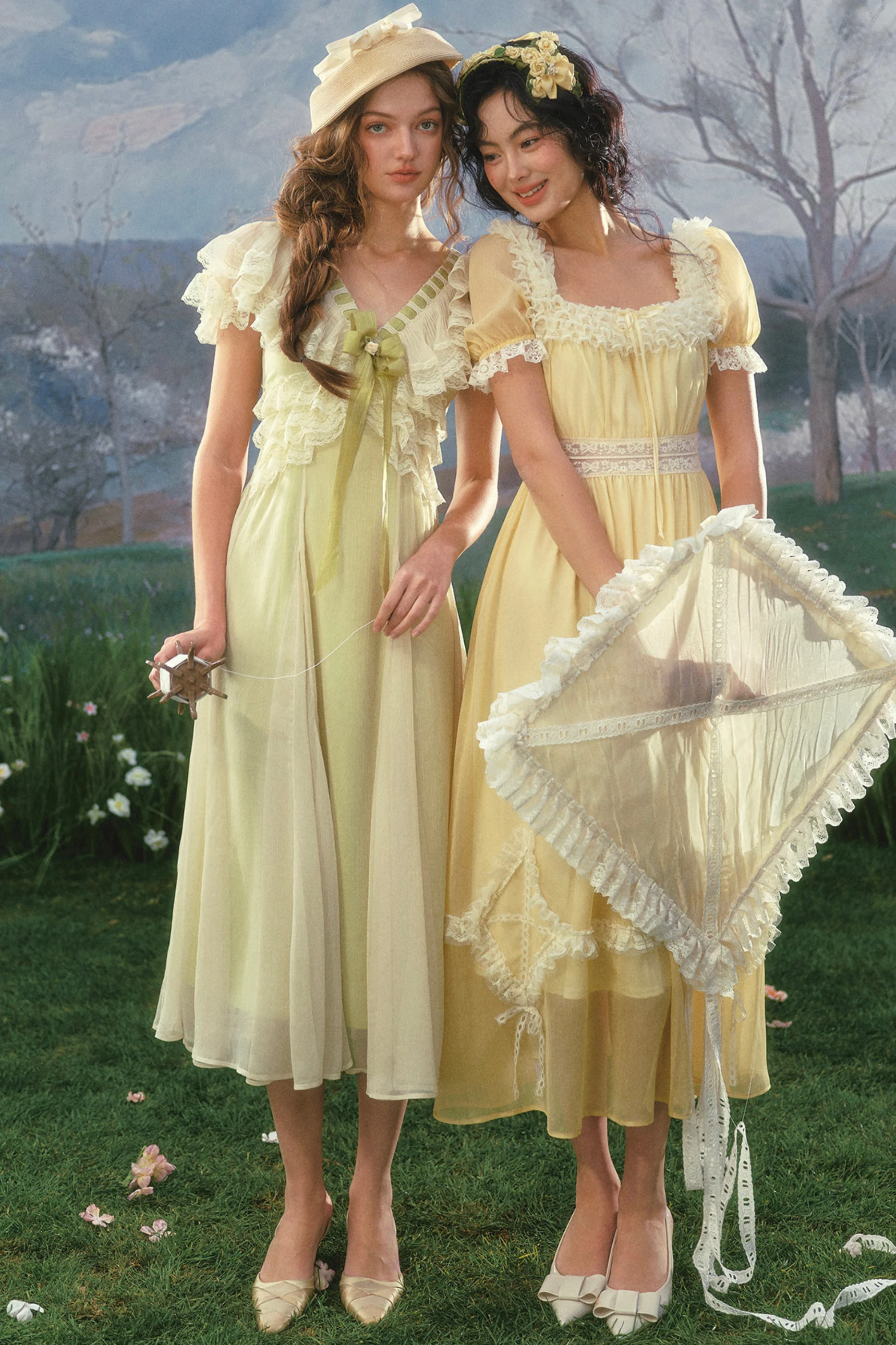Lace Yellow Retro Long Dress - Image 6