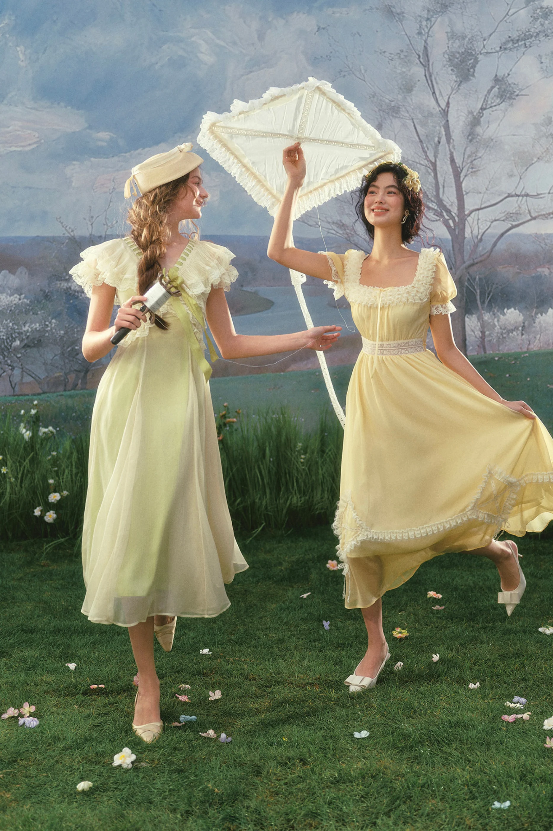 Lace Yellow Retro Long Dress - Image 9