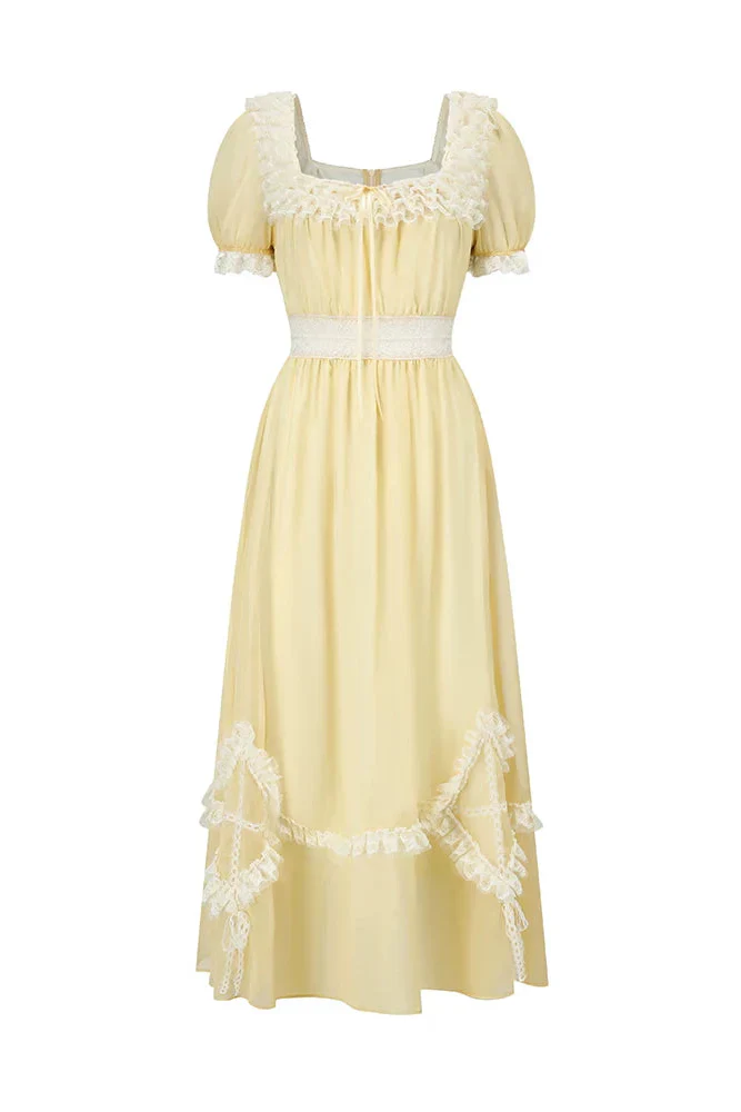 Lace Yellow Retro Long Dress - Image 13