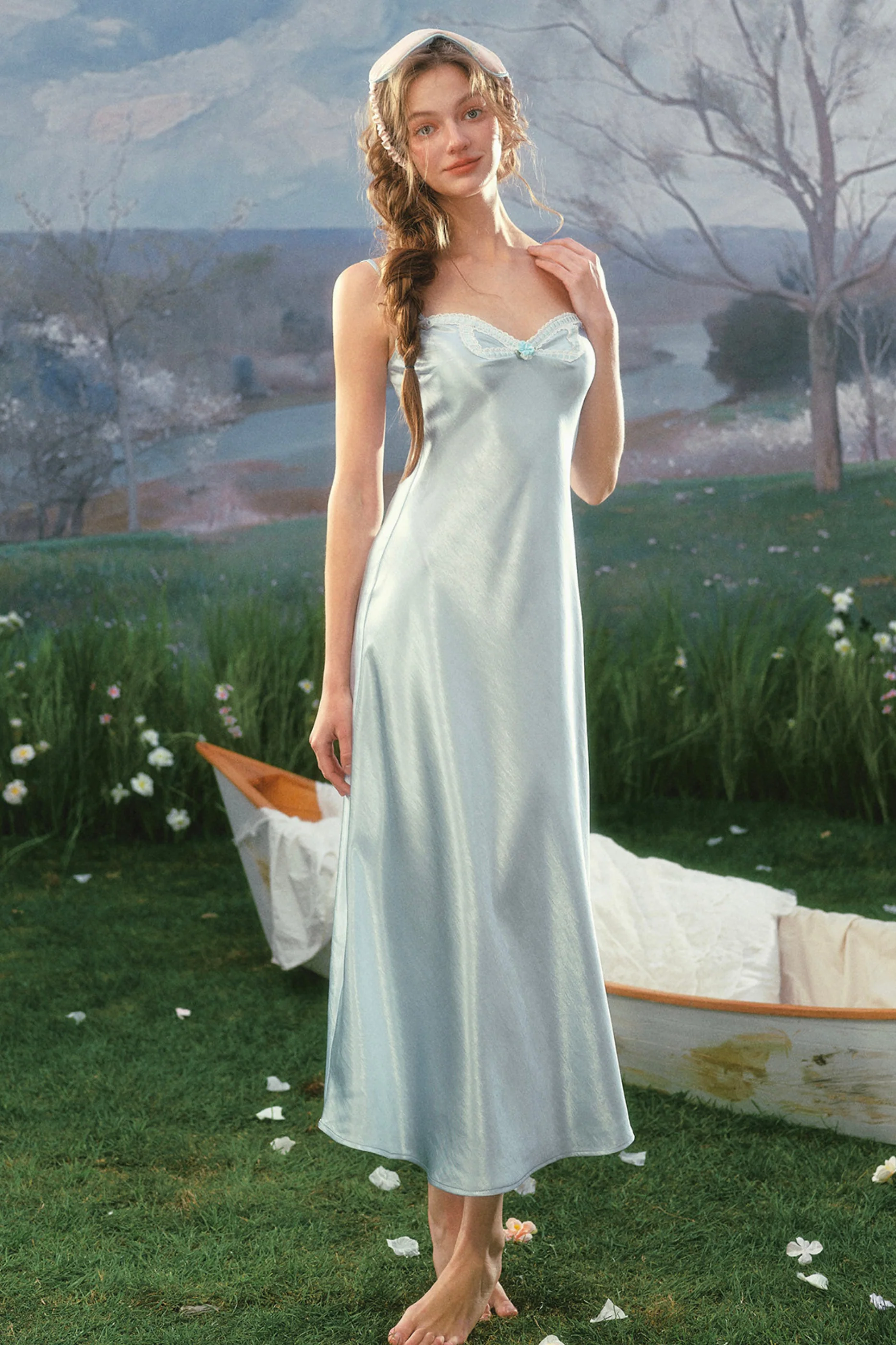 Lace Maid Blue Satin Cardigan Dress + Cardigan - Image 12