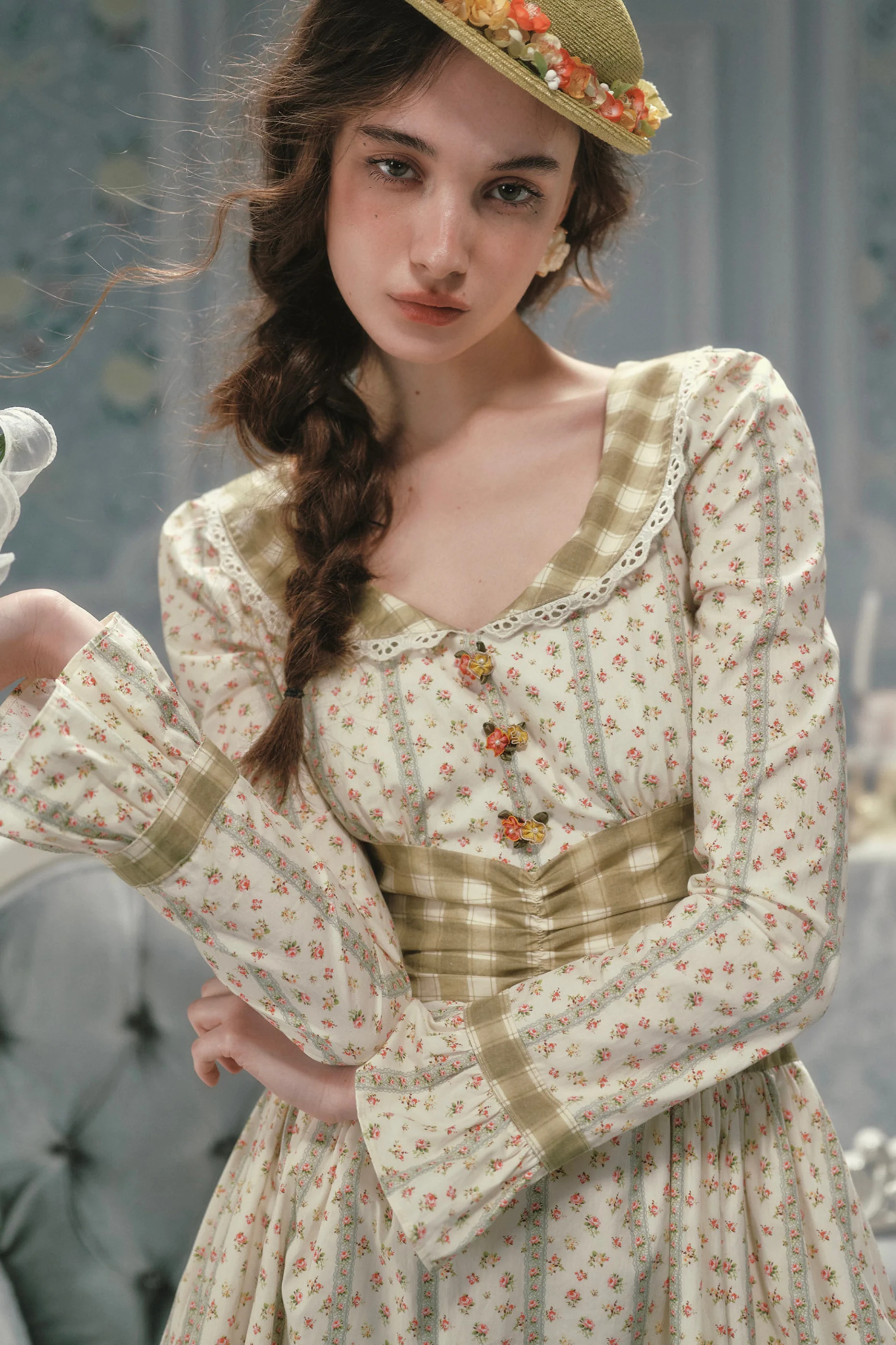 Retro Lace Maid Floral Cotton Dress - Image 10