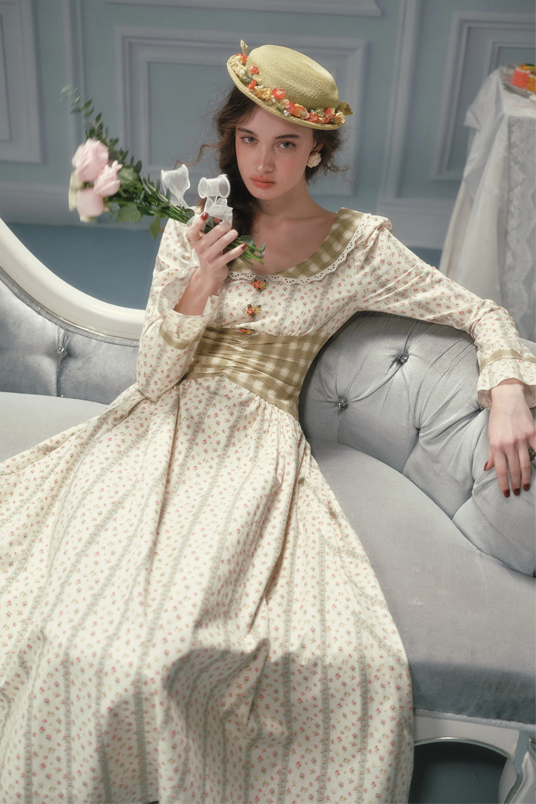 Retro Lace Maid Floral Cotton Dress - Image 13