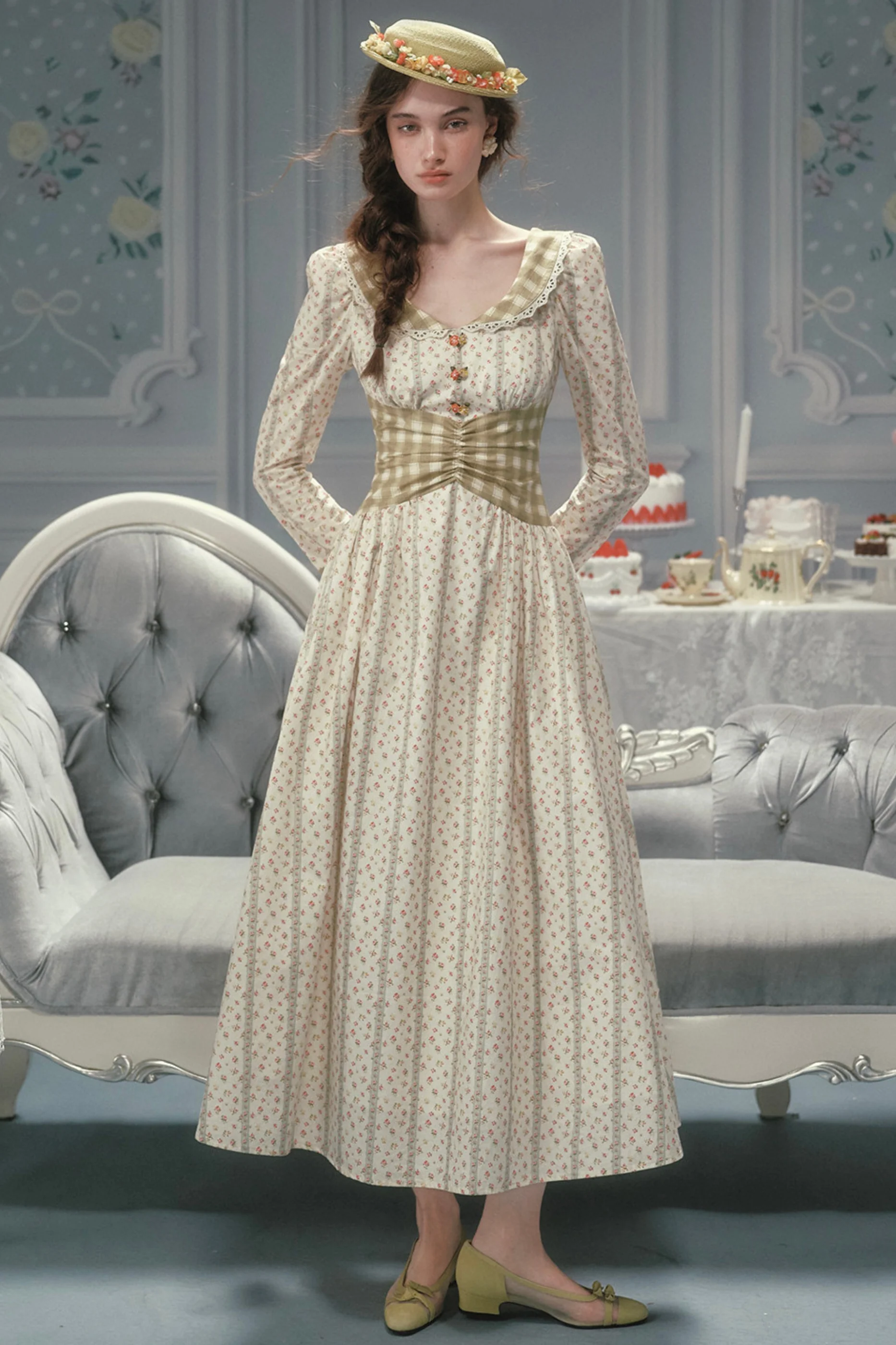 Retro Lace Maid Floral Cotton Dress - Image 2