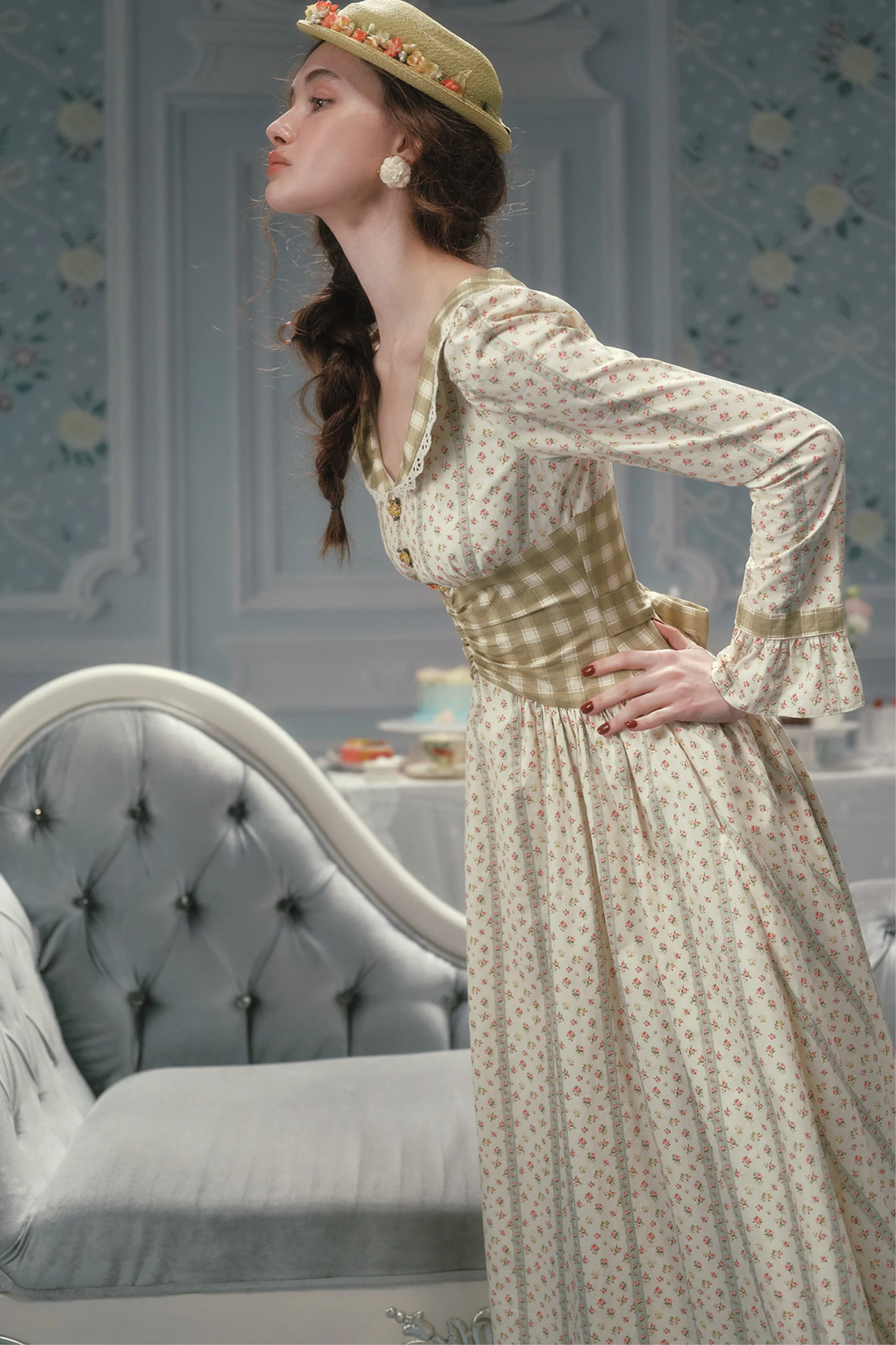 Retro Lace Maid Floral Cotton Dress - Image 3