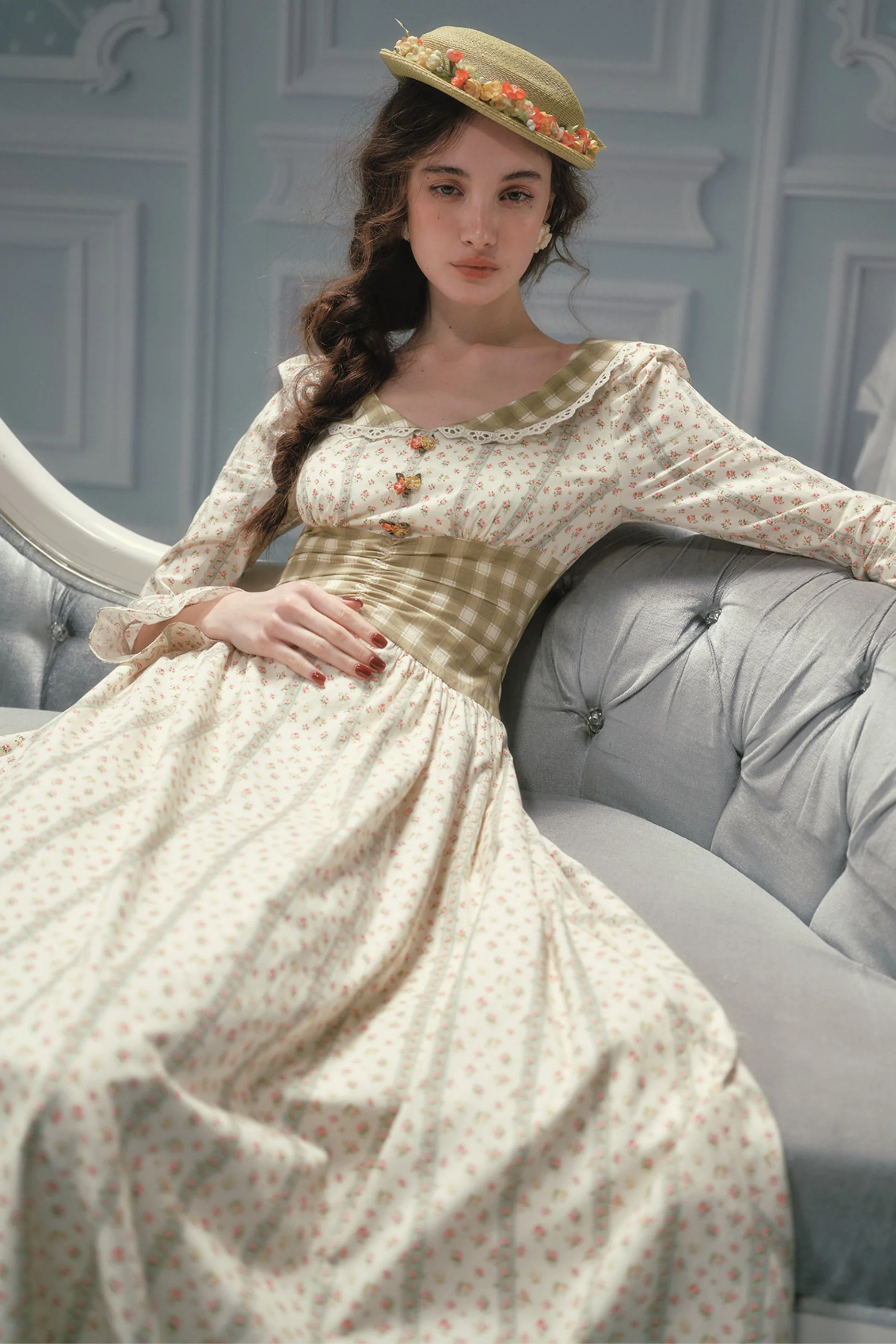 Retro Lace Maid Floral Cotton Dress - Image 4