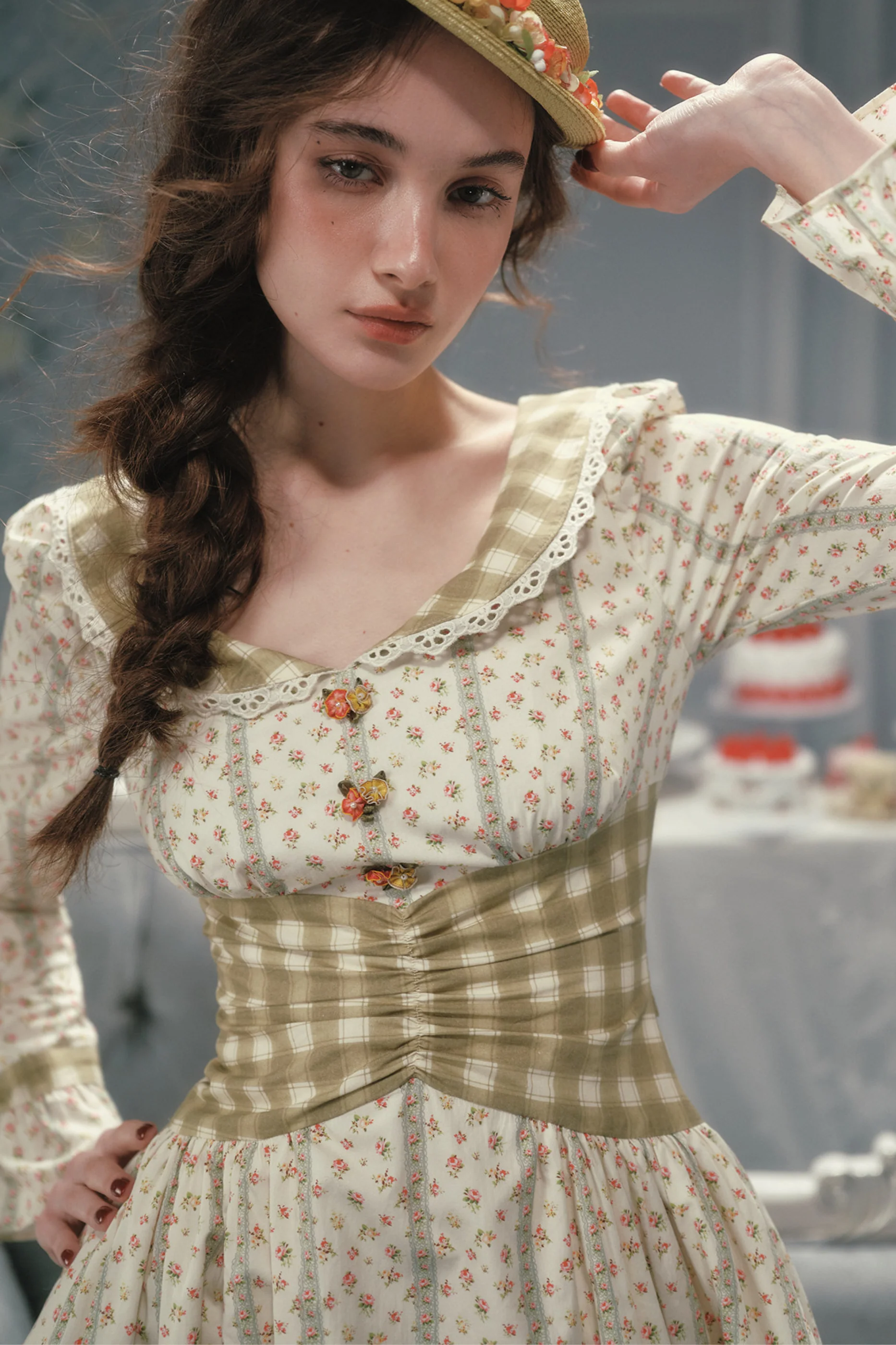 Retro Lace Maid Floral Cotton Dress - Image 5