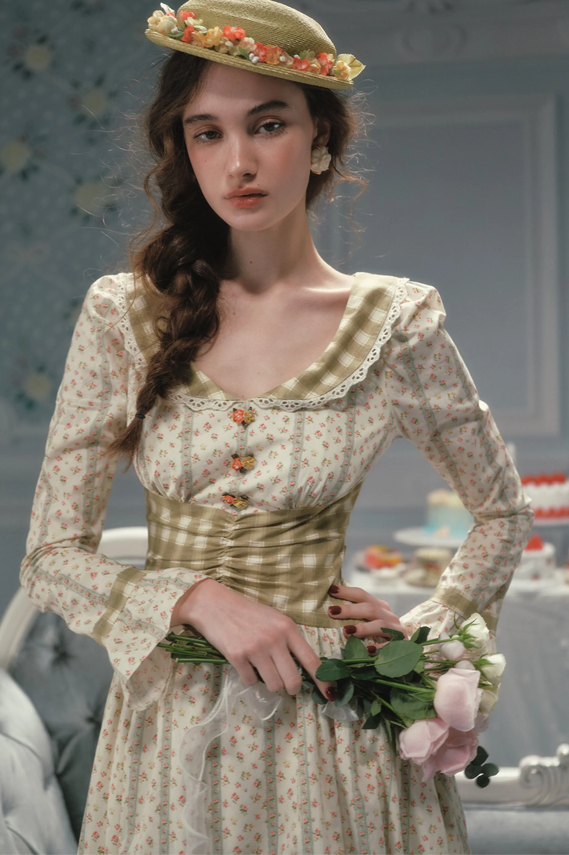 Retro Lace Maid Floral Cotton Dress - Image 6