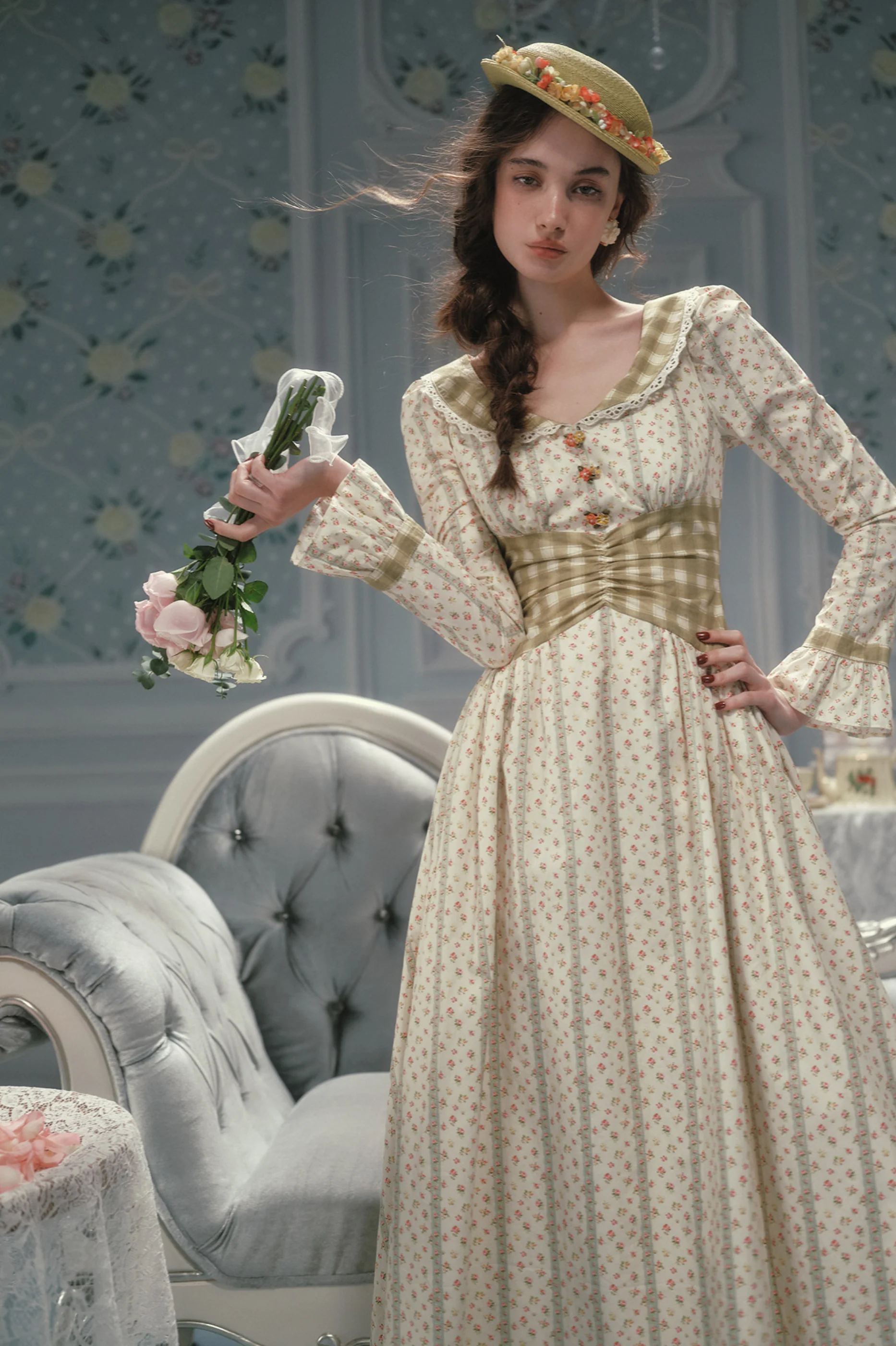Retro Lace Maid Floral Cotton Dress - Image 7