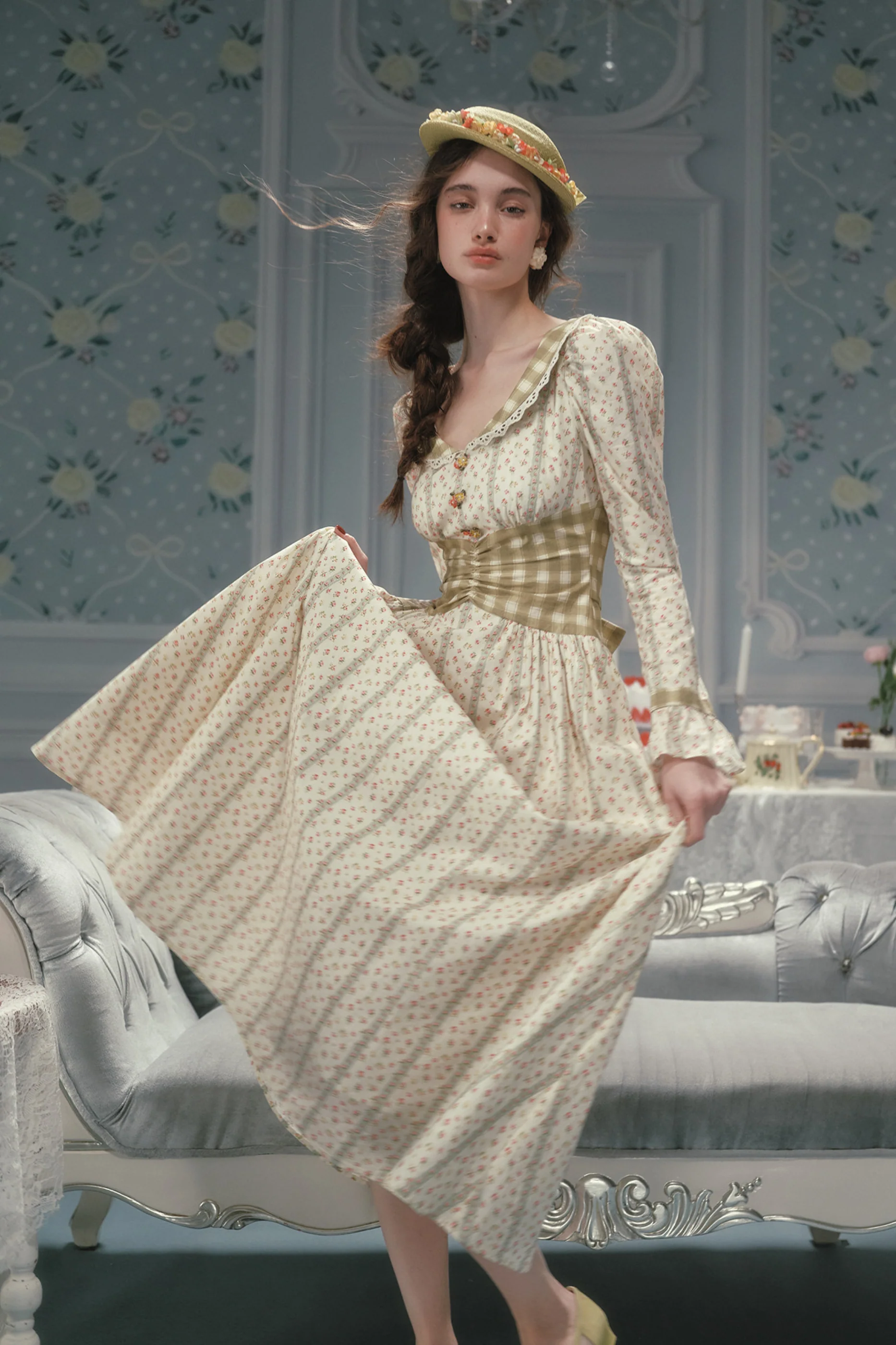 Retro Lace Maid Floral Cotton Dress - Image 9