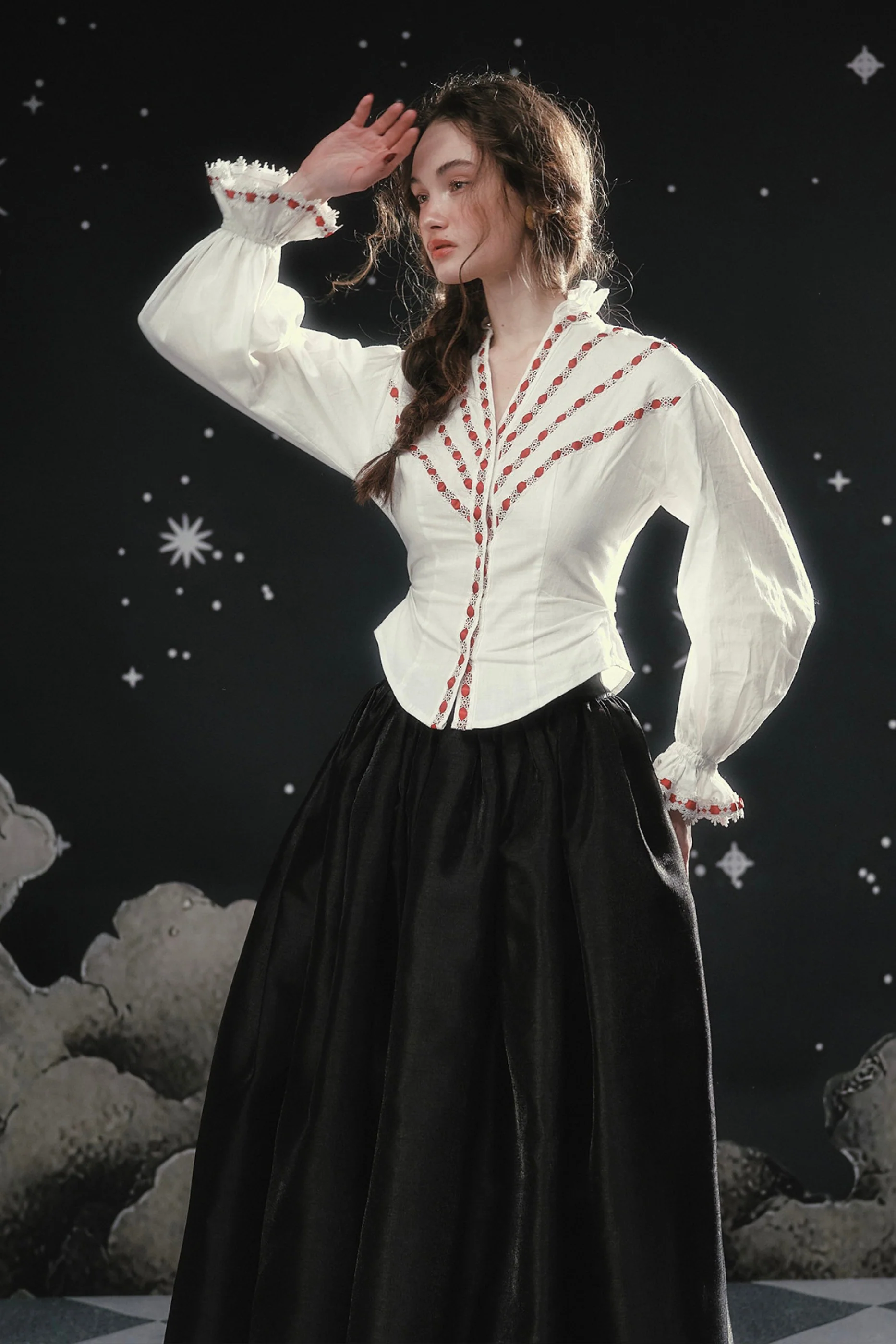 Lace Maid French Cotton Blouse + Flare Skirt - Image 5