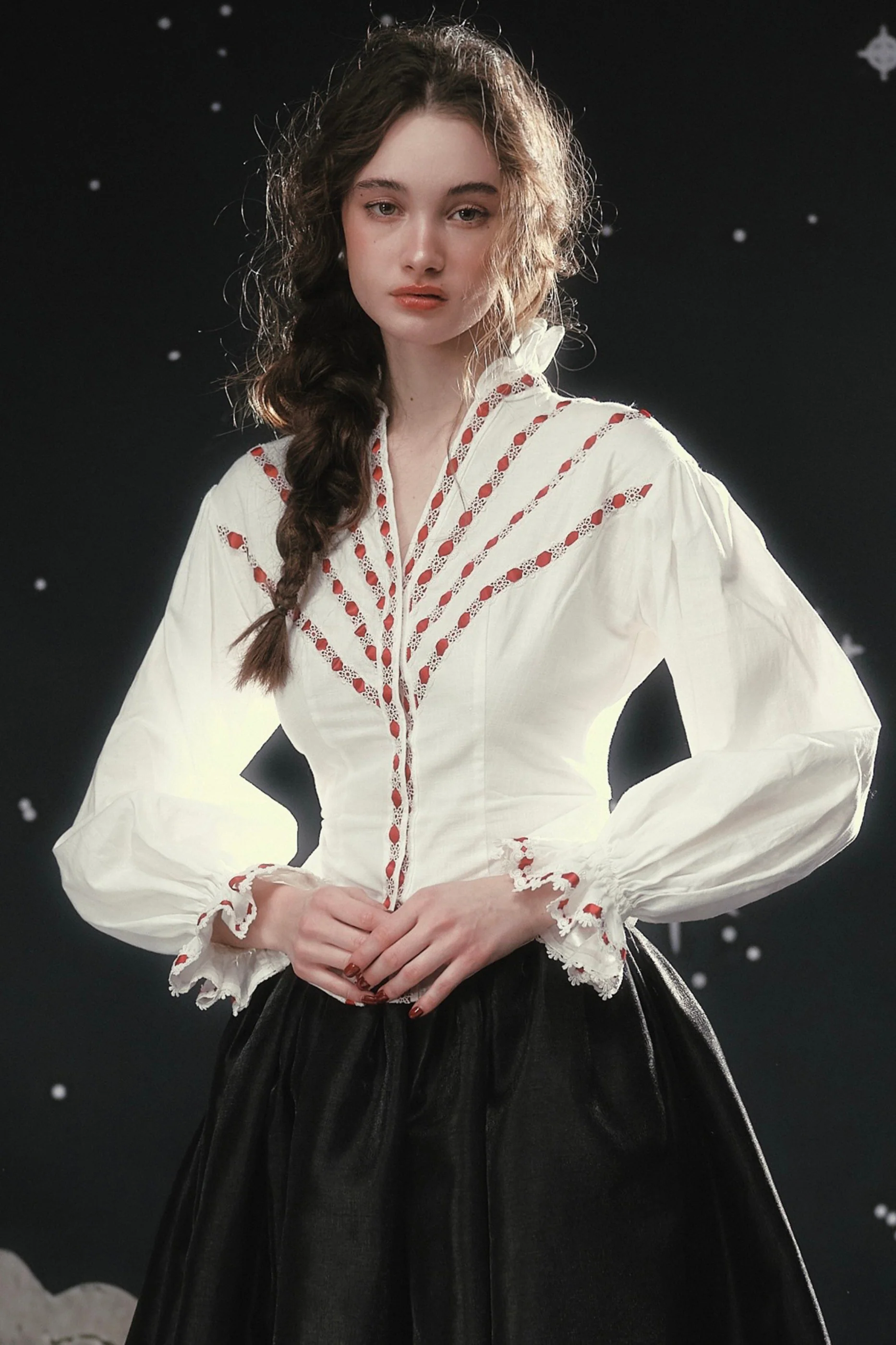 Lace Maid French Cotton Blouse + Flare Skirt - Image 6