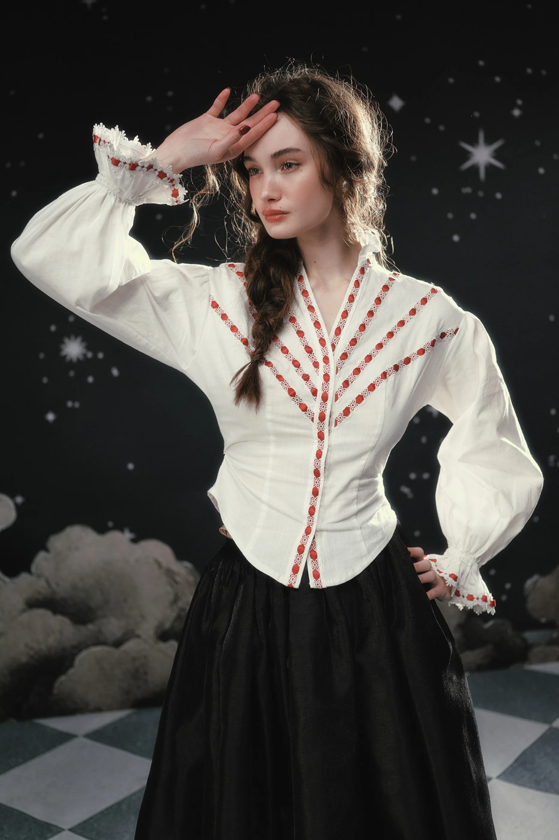 Lace Maid French Cotton Blouse + Flare Skirt - Image 8