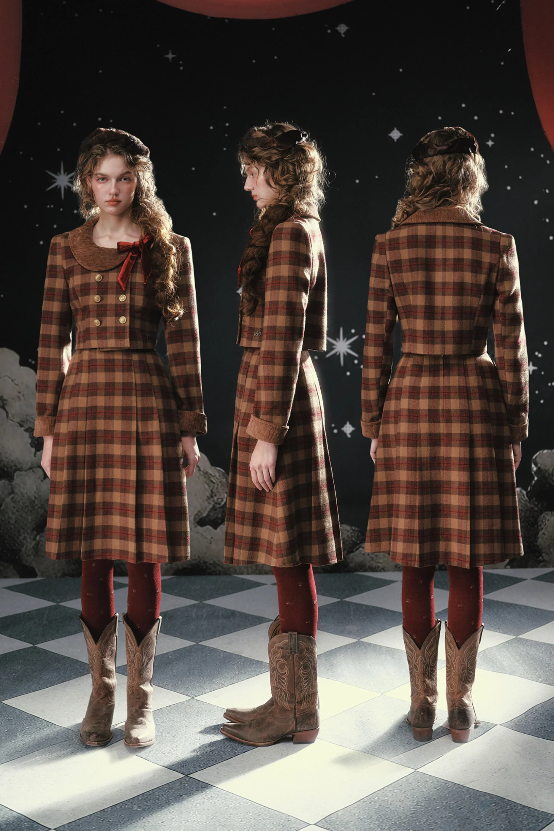 French British College Maillard Check Jacket + Skirt - Image 3
